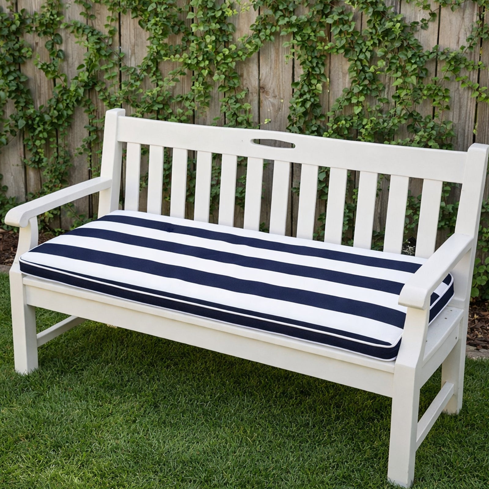 Mojo 116cm Blue & White Cabana Stripe Navy Outdoor Bench Cushion