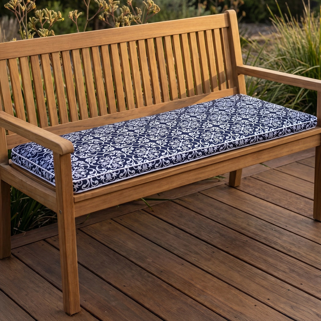 Mojo 116cm Blue & White Moroccan Navy Outdoor Bench Cushion