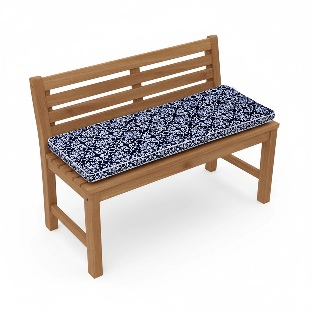 Mojo 116cm Blue & White Moroccan Navy Outdoor Bench Cushion