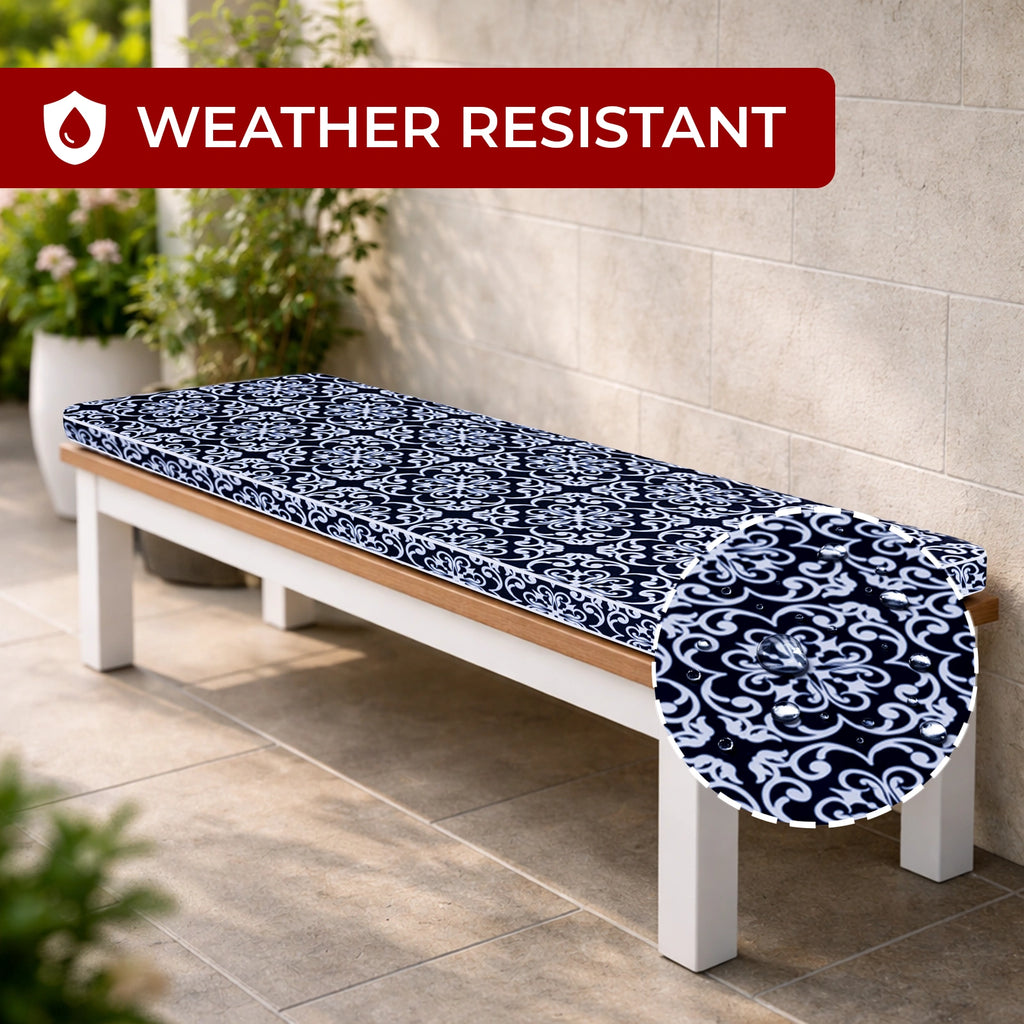 Mojo 116cm Blue & White Moroccan Navy Outdoor Bench Cushion