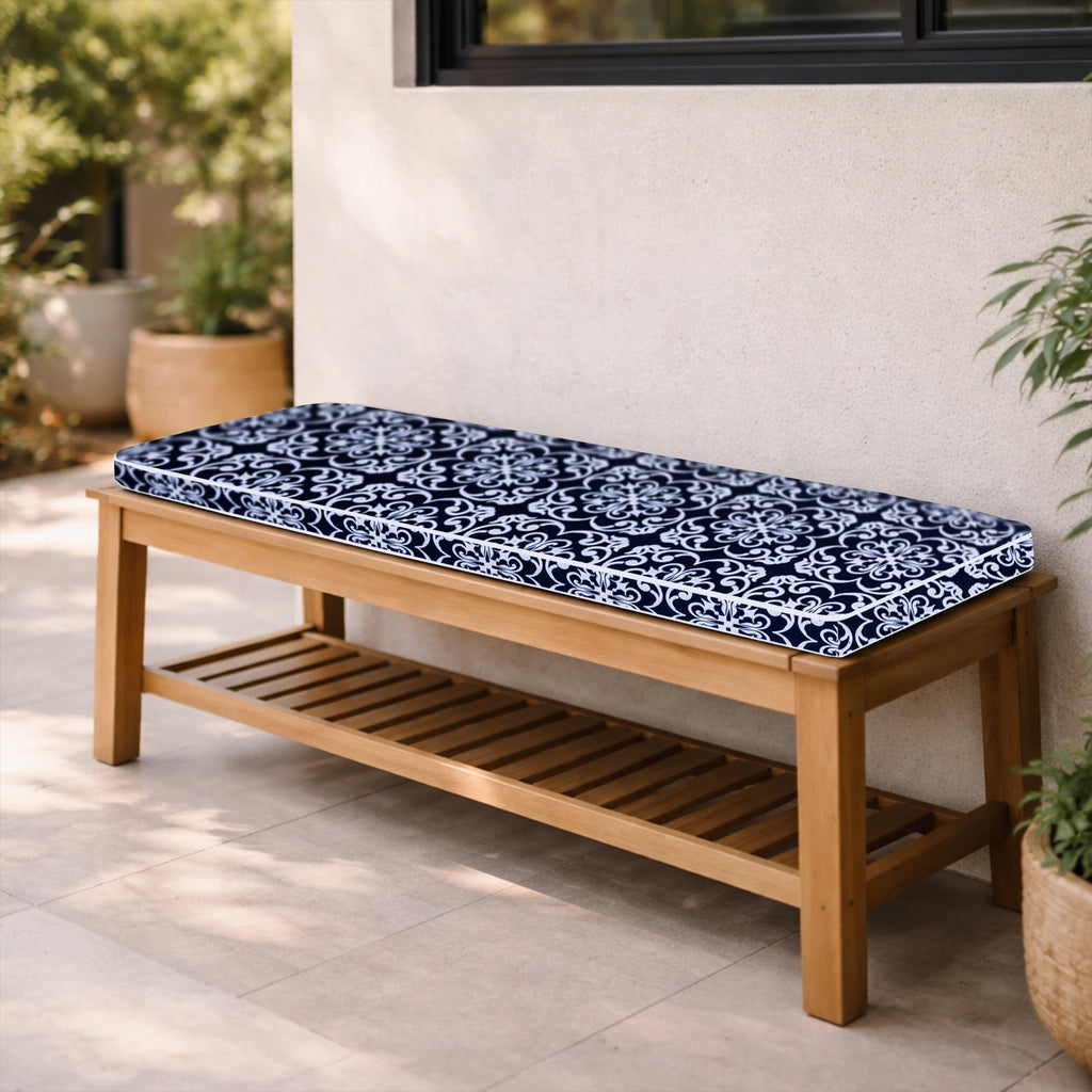 Mojo 116cm Blue & White Moroccan Navy Outdoor Bench Cushion