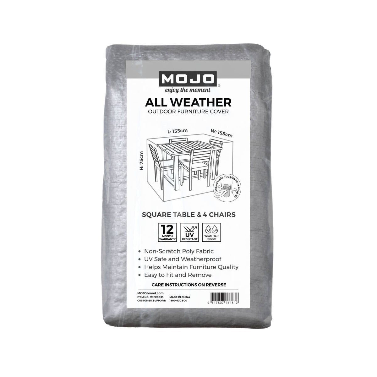 Mojo MJFC0033 Square Table & Chairs All Weather Outdoor Furniture Cover – waterproof outdoor cover for square patio dining sets