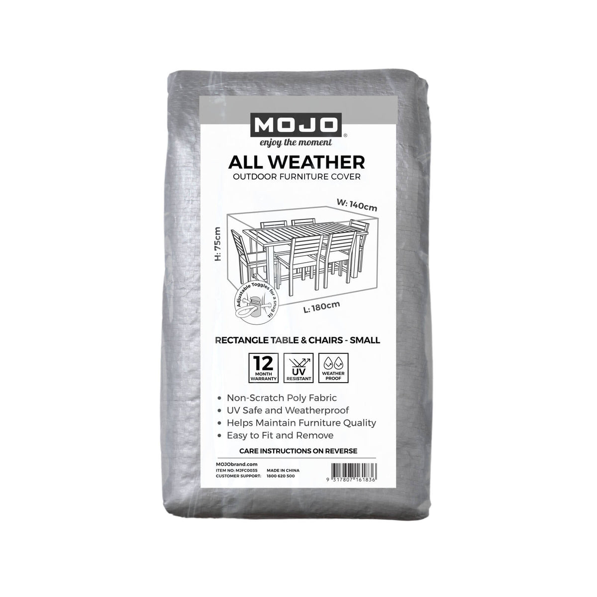 Mojo MJFC0035 Small Rectangle Table & Chairs All Weather Outdoor Furniture Cover – waterproof patio table cover for 4-seat outdoor settings