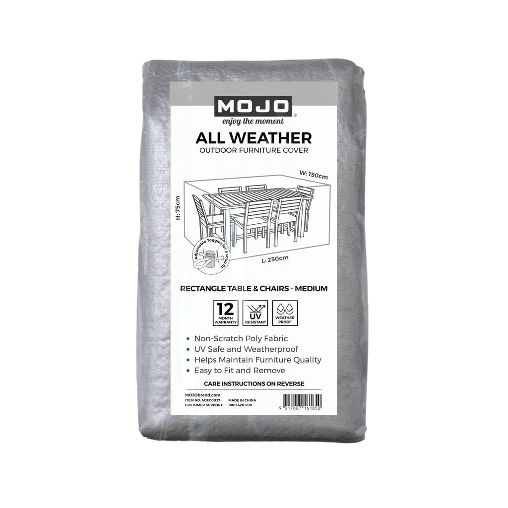 Mojo 250cm Medium All-Weather Rectangle Table & Chairs Outdoor Furniture Cover