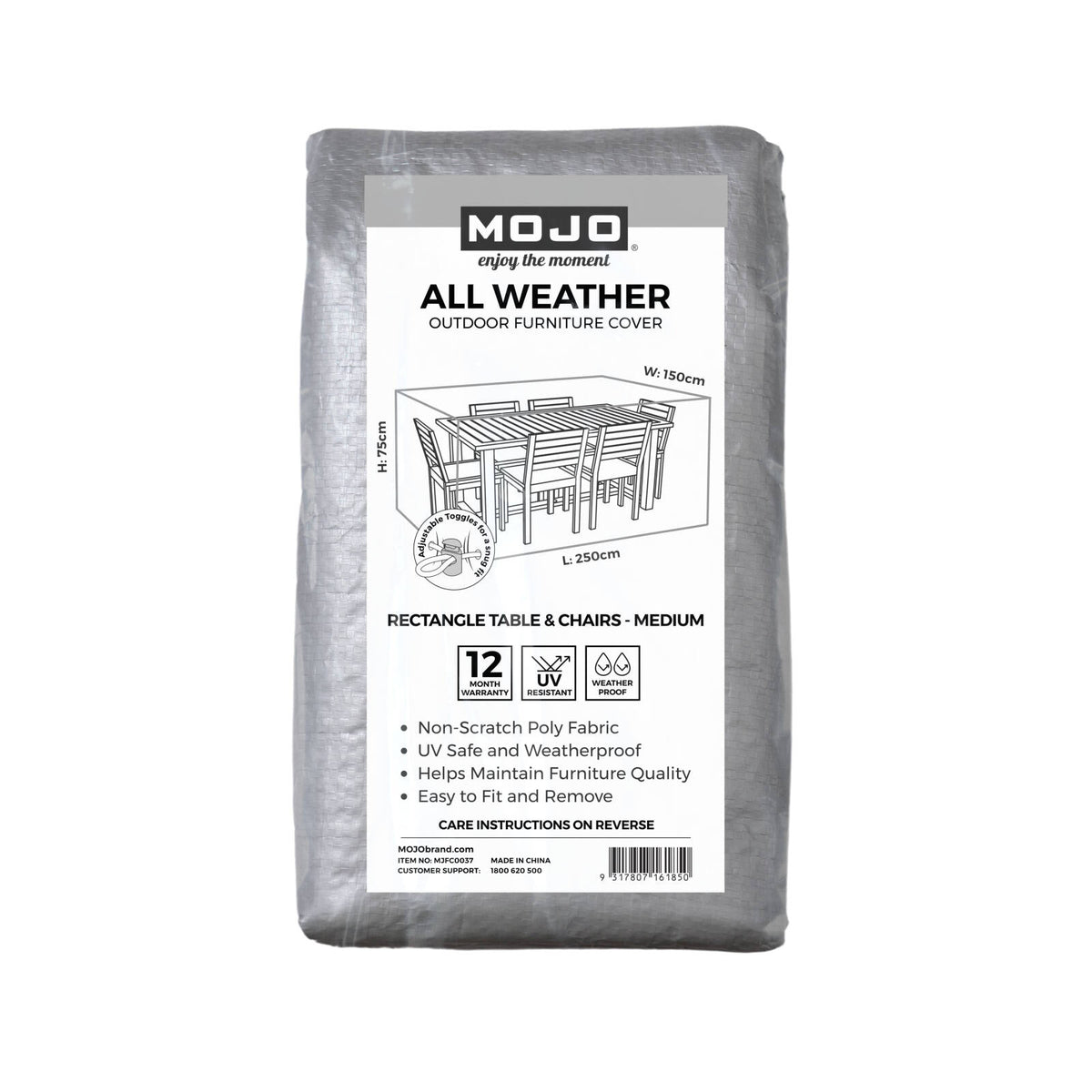 Mojo MJFC0037 Medium All Weather Rectangle Table & Chairs Outdoor Furniture Cover – durable waterproof cover for 6-seat outdoor dining sets