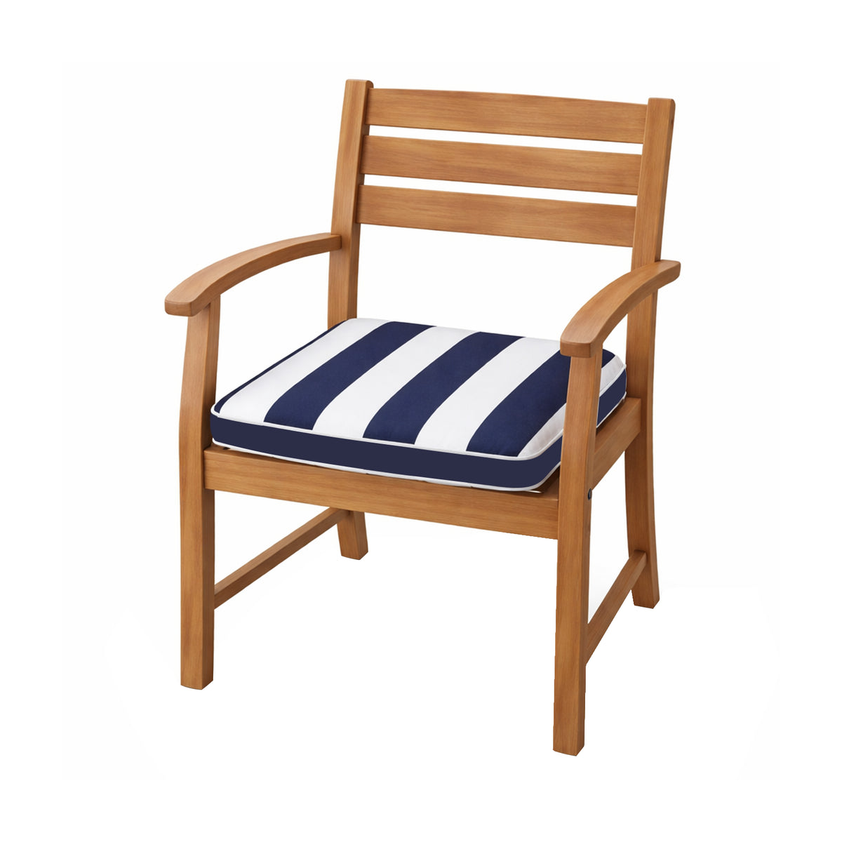 Mojo MJOC0404 Cabana Stripe Navy Outdoor Square Chair Cushion – weather-resistant navy striped seat pad for outdoor garden chairs
