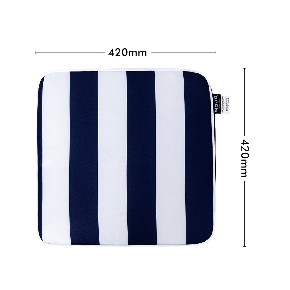 Mojo MJOC0404 Cabana Stripe Navy Outdoor Square Chair Cushion – weather-resistant navy striped seat pad for outdoor garden chairs