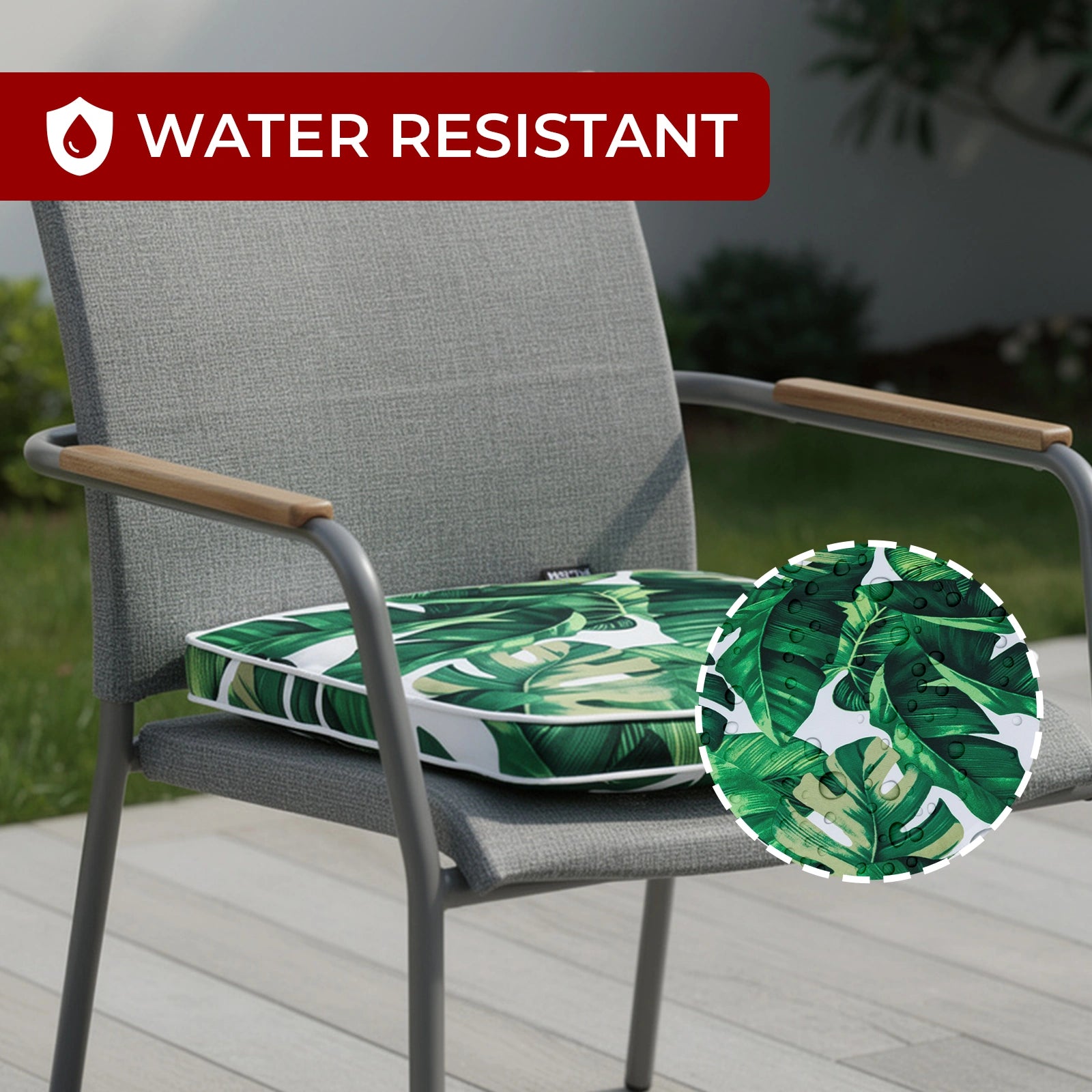 Mojo 42cm Green & White Foliage Design Outdoor Square Cushion