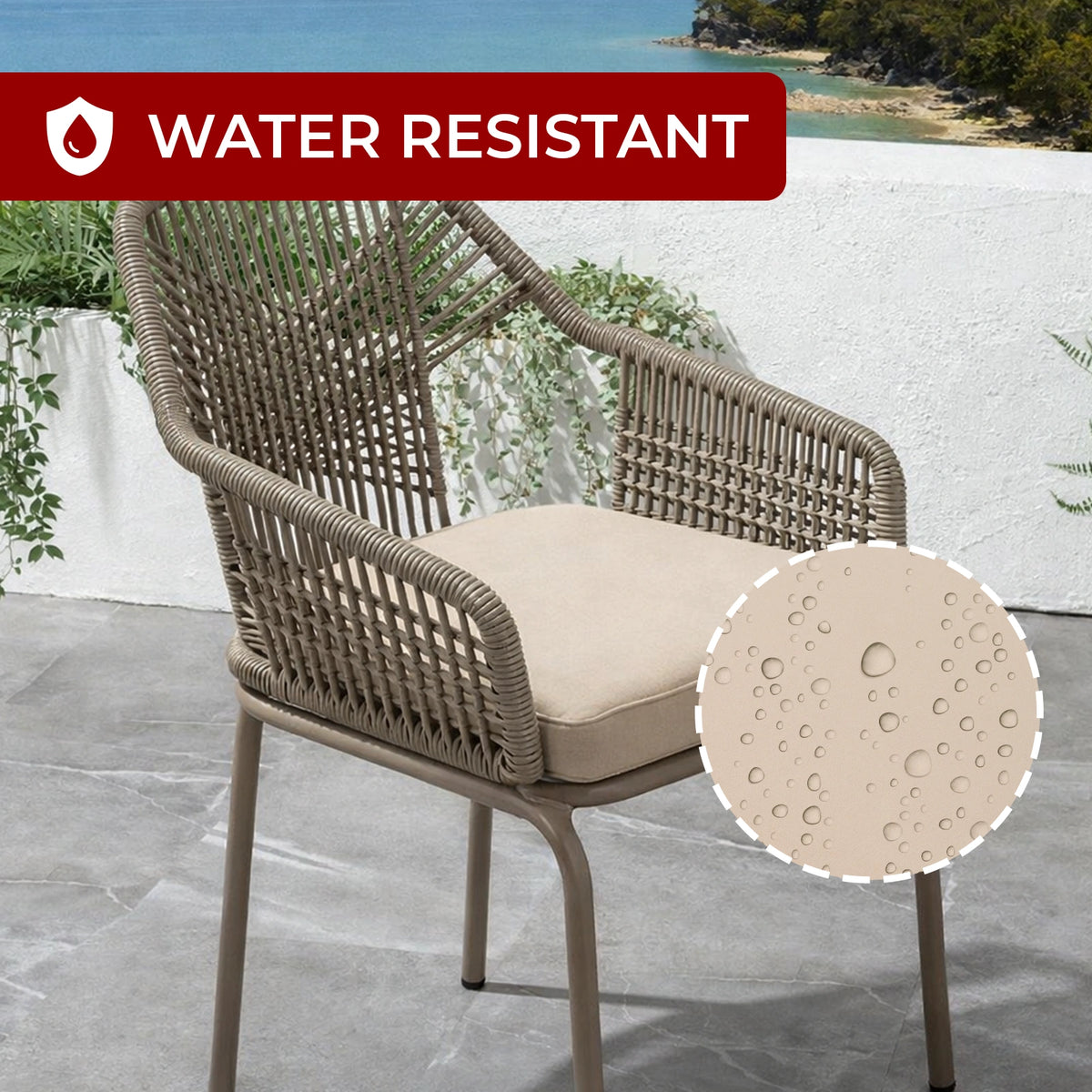Mojo MJOC0395 45cm Beige Outdoor Square Cushion – neutral beige waterproof throw cushion for outdoor and alfresco areas