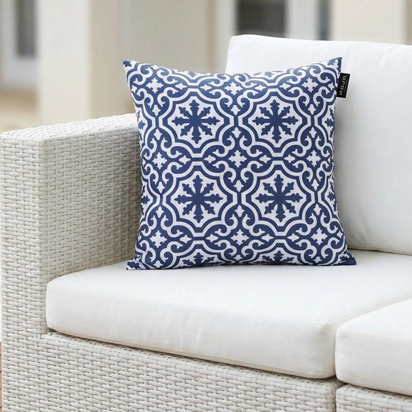 Mojo MJOC0212 45cm Blue Marrakesh Outdoor Cushion Cover – bold blue Moroccan geometric print cushion cover