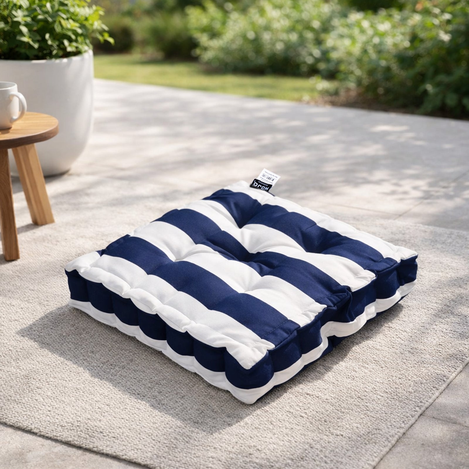 Mojo 45cm Navy & White Cabana Stripe Outdoor Floor Cushion