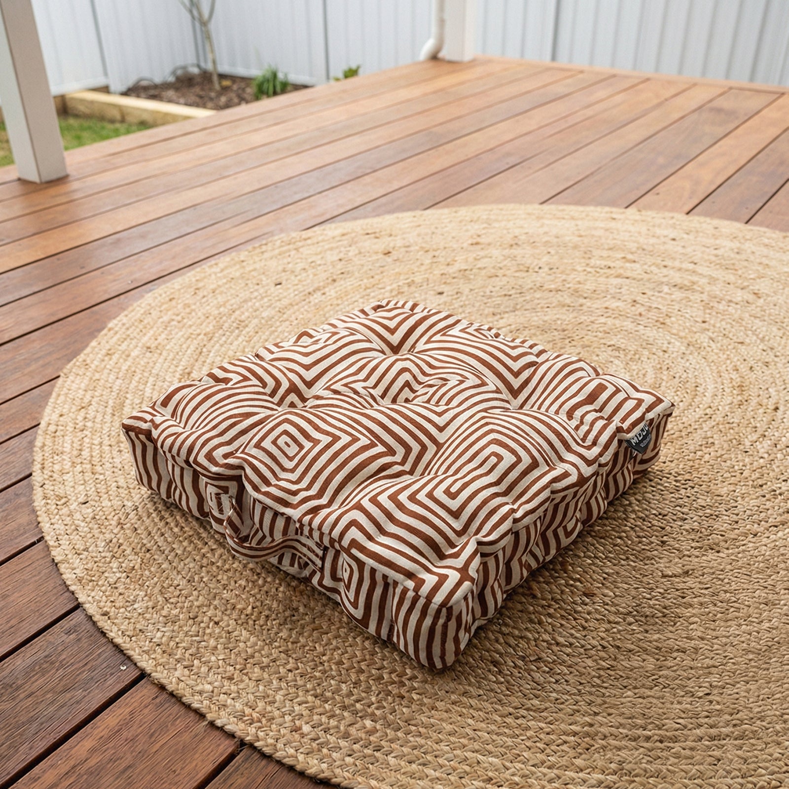 Mojo 45cm Brown & White Warlu Terracotta Outdoor Floor Cushion