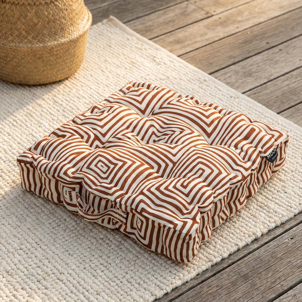 Mojo 45cm Brown & White Warlu Terracotta Outdoor Floor Cushion