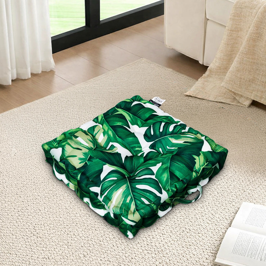 Mojo 45cm Green & White Foliage Square Floor Cushion