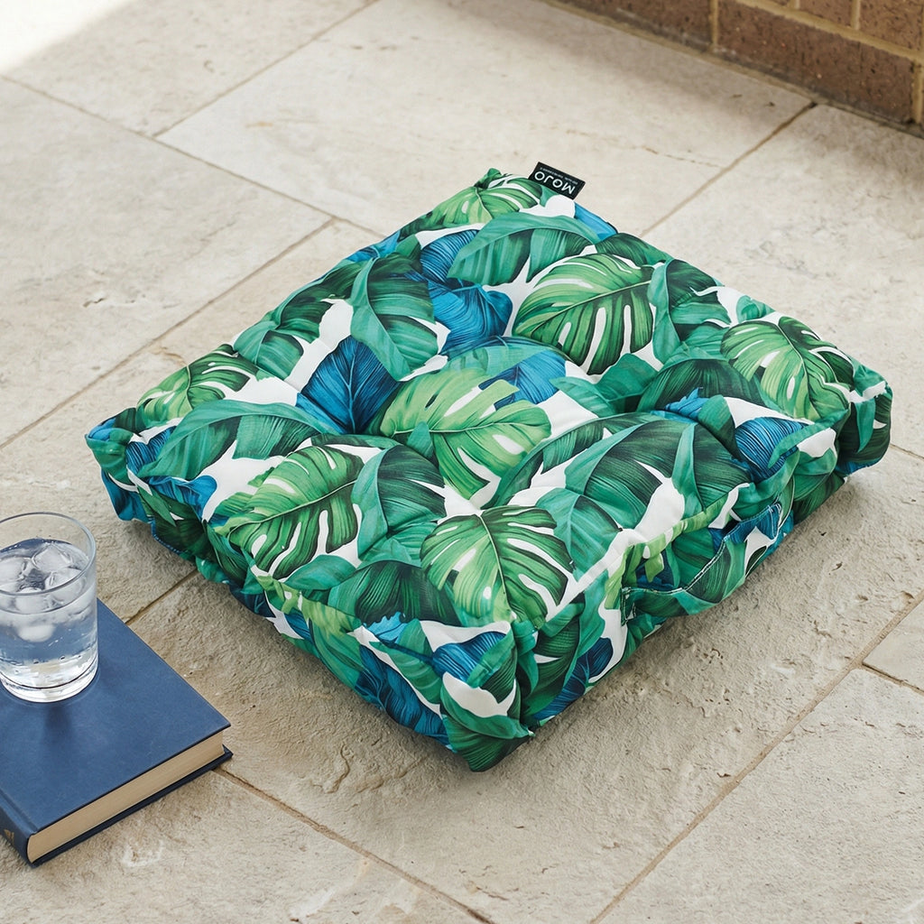 Mojo 45cm Green and White Leaf Square Floor Cushion