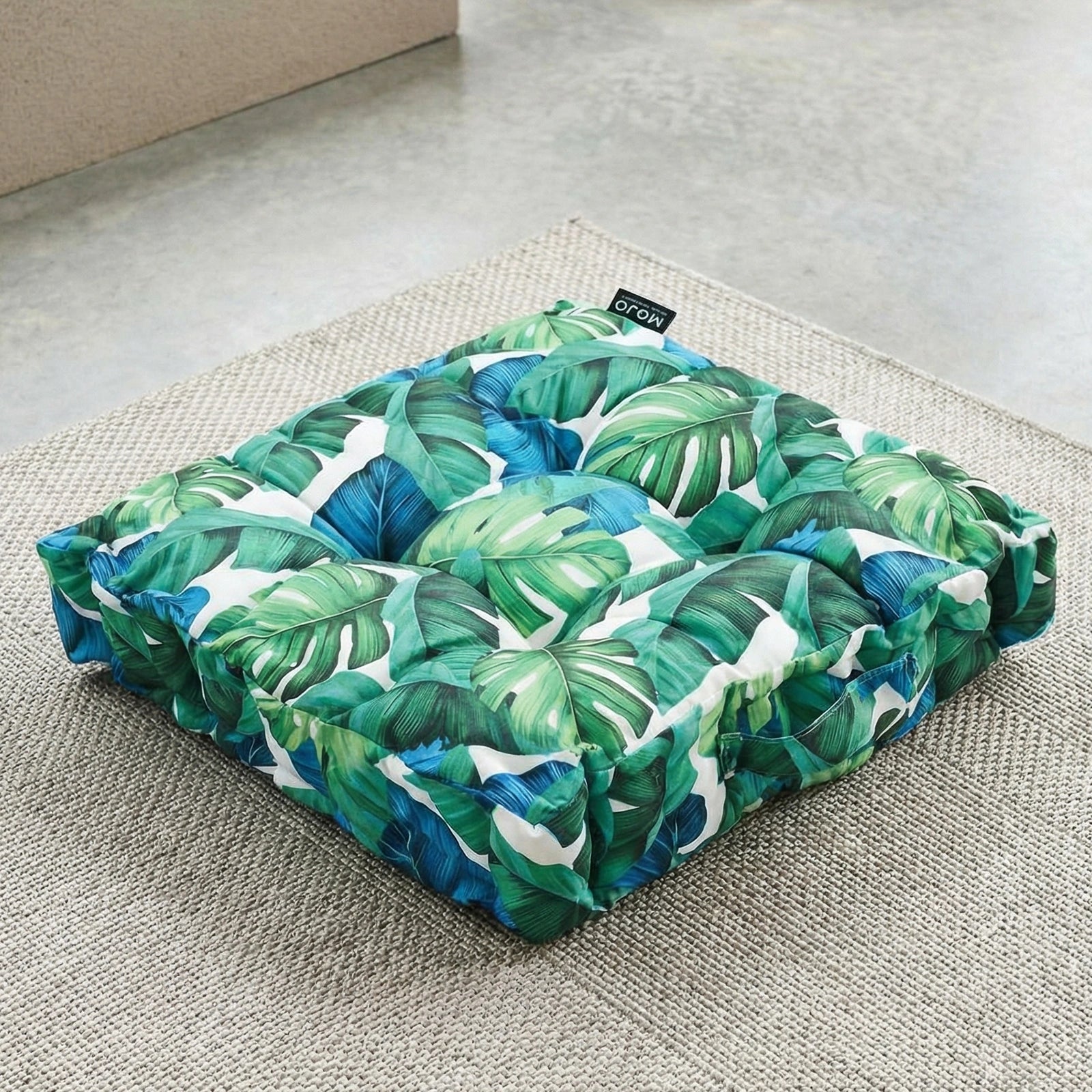 Mojo 45cm Green and White Leaf Square Floor Cushion
