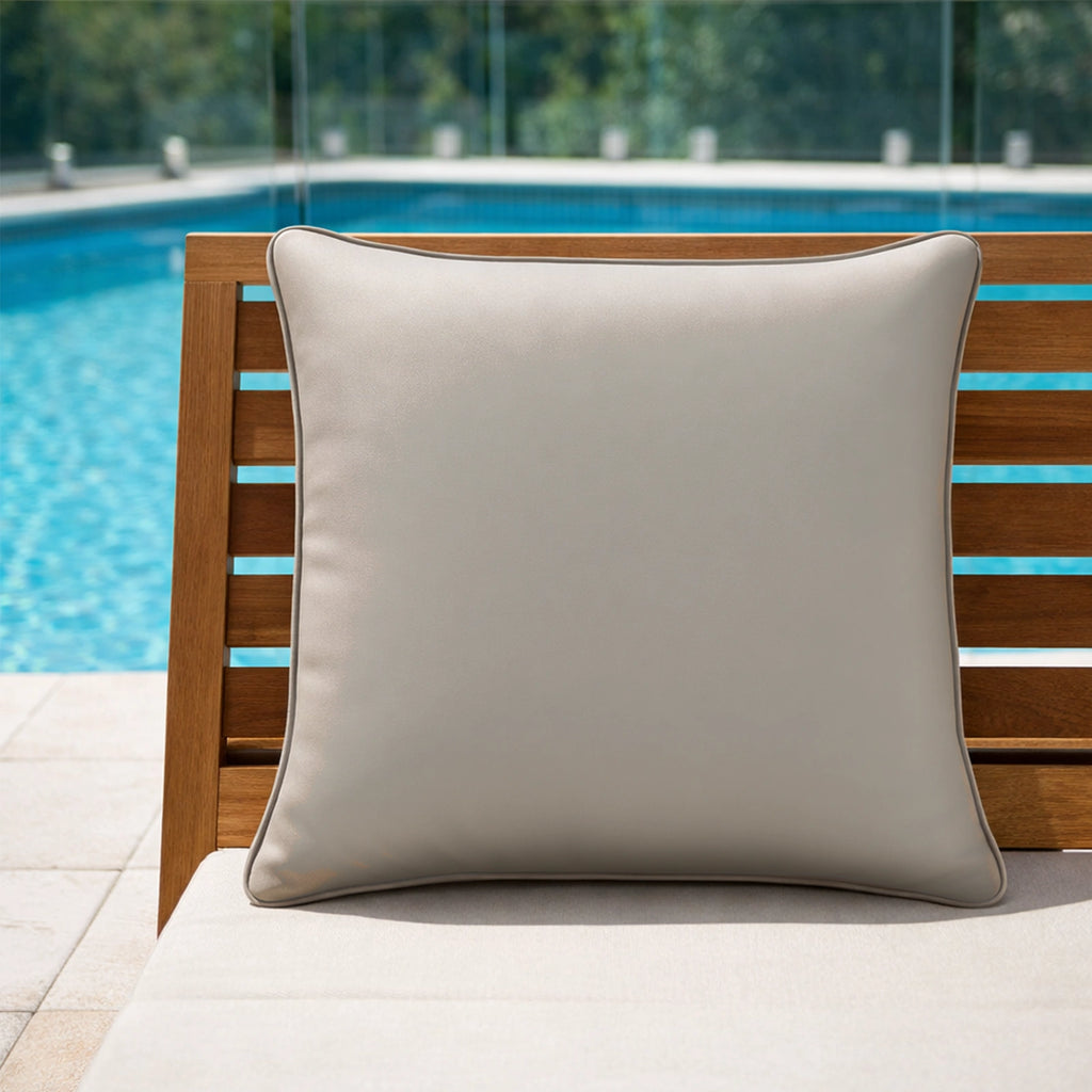 Mojo MJOC0377 45cm Solid Grey Cushion Cover with Pipe – neutral piped solid grey outdoor cushion cover for alfresco furniture