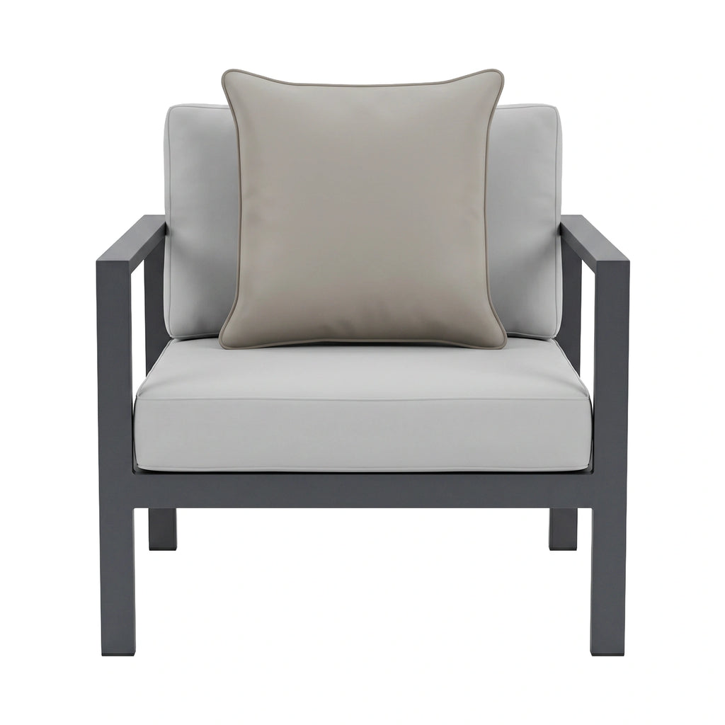 Mojo MJOC0377 45cm Solid Grey Cushion Cover with Pipe – neutral piped solid grey outdoor cushion cover for alfresco furniture