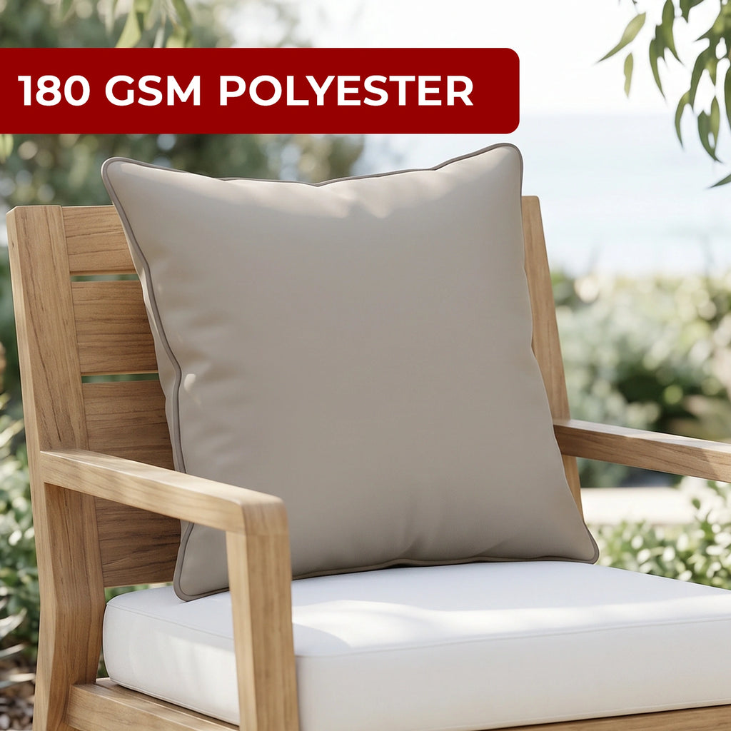 Mojo MJOC0377 45cm Solid Grey Cushion Cover with Pipe – neutral piped solid grey outdoor cushion cover for alfresco furniture