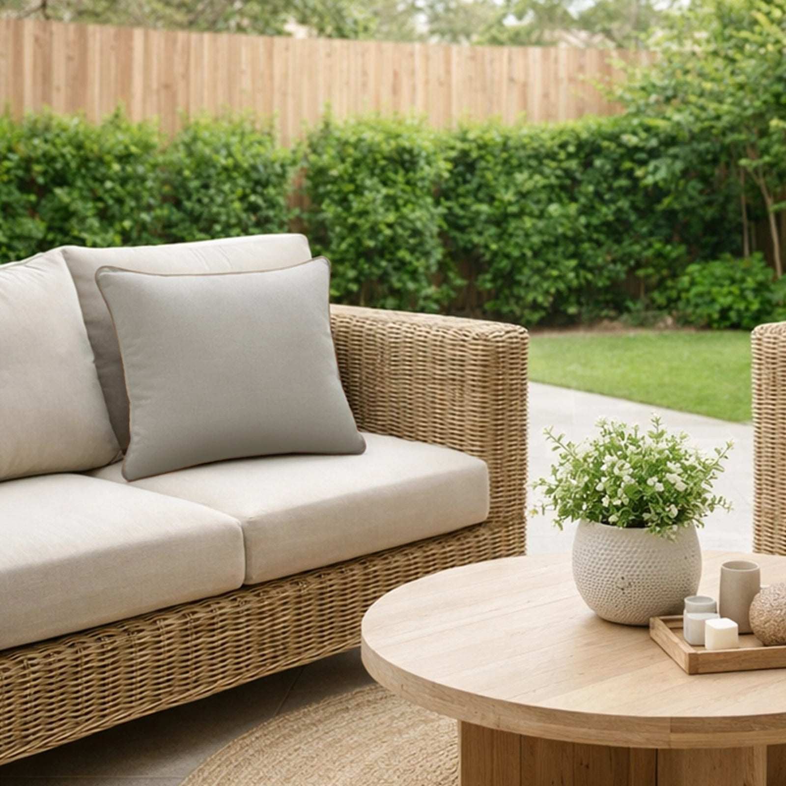 Mojo MJOC0377 45cm Solid Grey Cushion Cover with Pipe – neutral piped solid grey outdoor cushion cover for alfresco furniture
