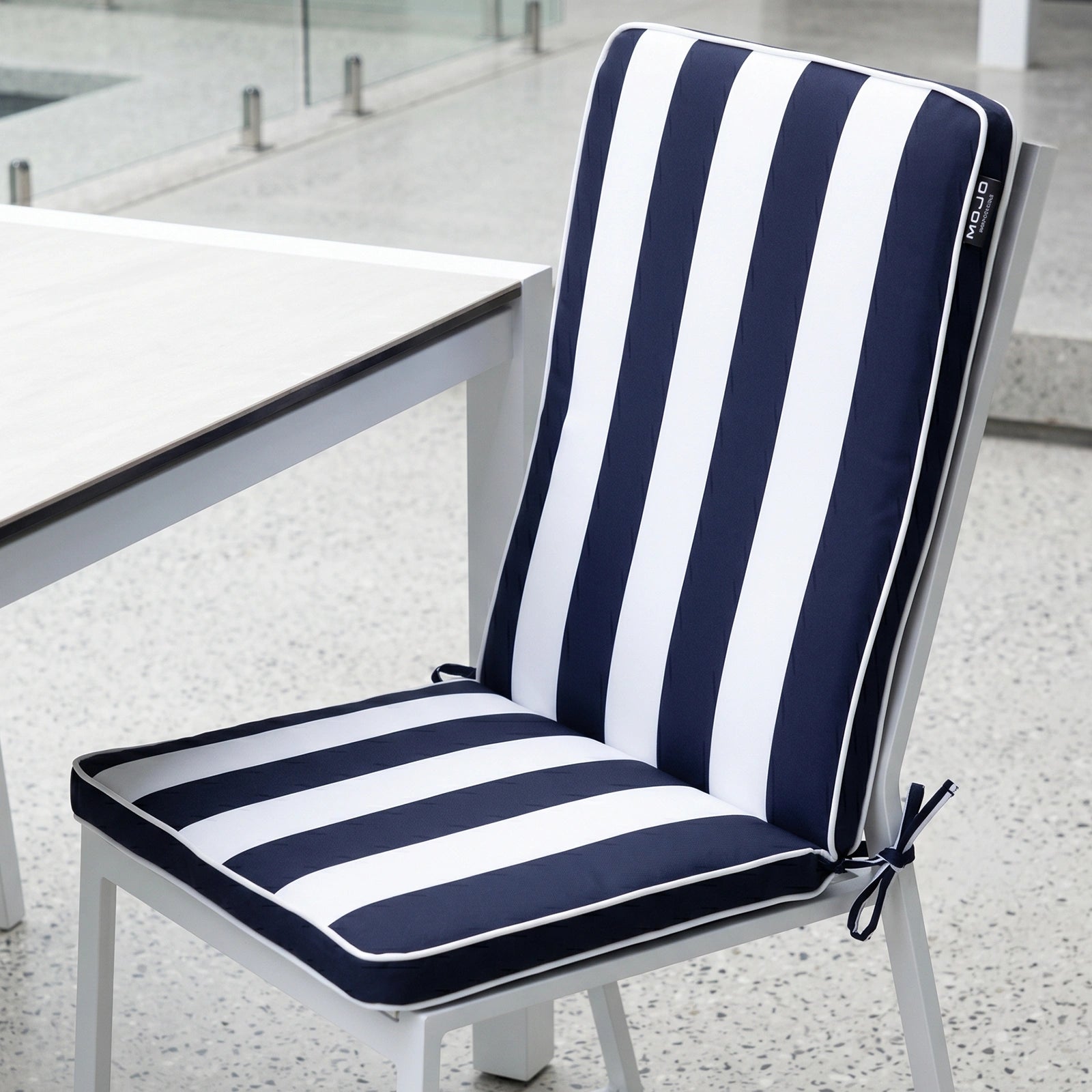 Mojo 46cm Blue & White Cabana Stripe Navy Outdoor Mid-Back Cushion