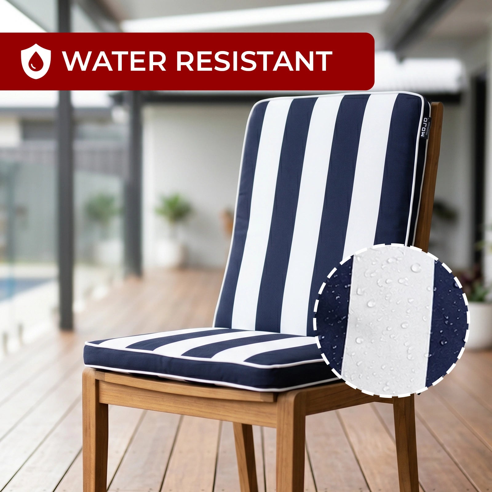Mojo 46cm Blue & White Cabana Stripe Navy Outdoor Mid-Back Cushion