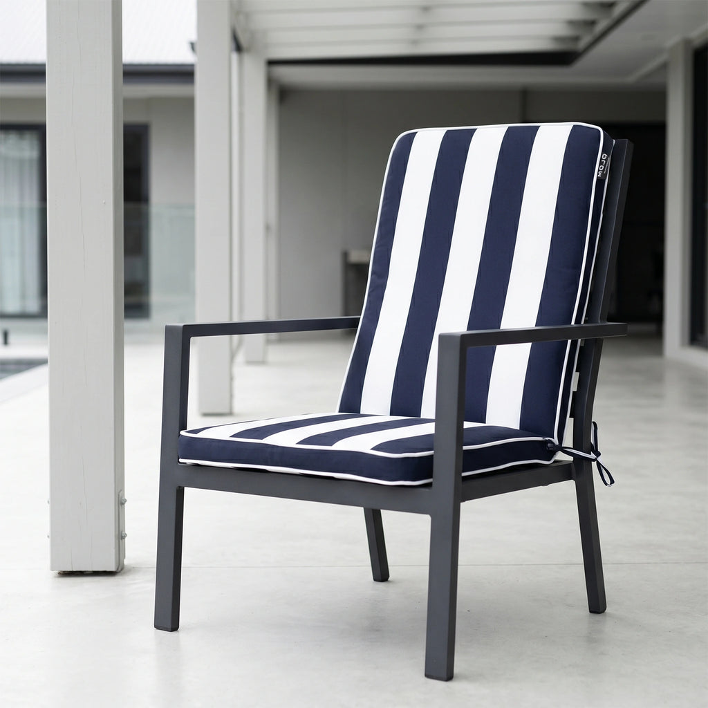 Mojo 46cm Blue & White Cabana Stripe Navy Outdoor Mid-Back Cushion