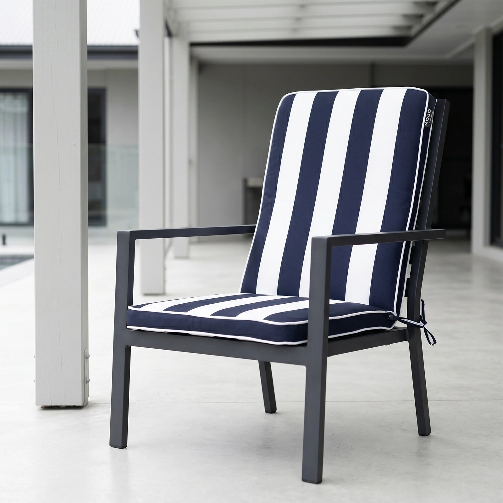 Mojo 46cm Blue & White Cabana Stripe Navy Outdoor Mid-Back Cushion