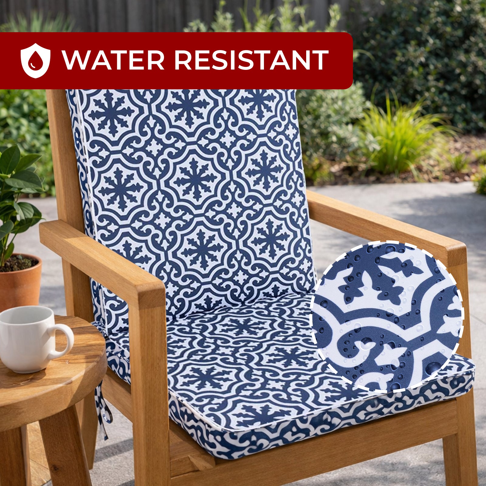 Mojo 46cm Blue & White Marrakesh Outdoor Mid-Back  Cushion