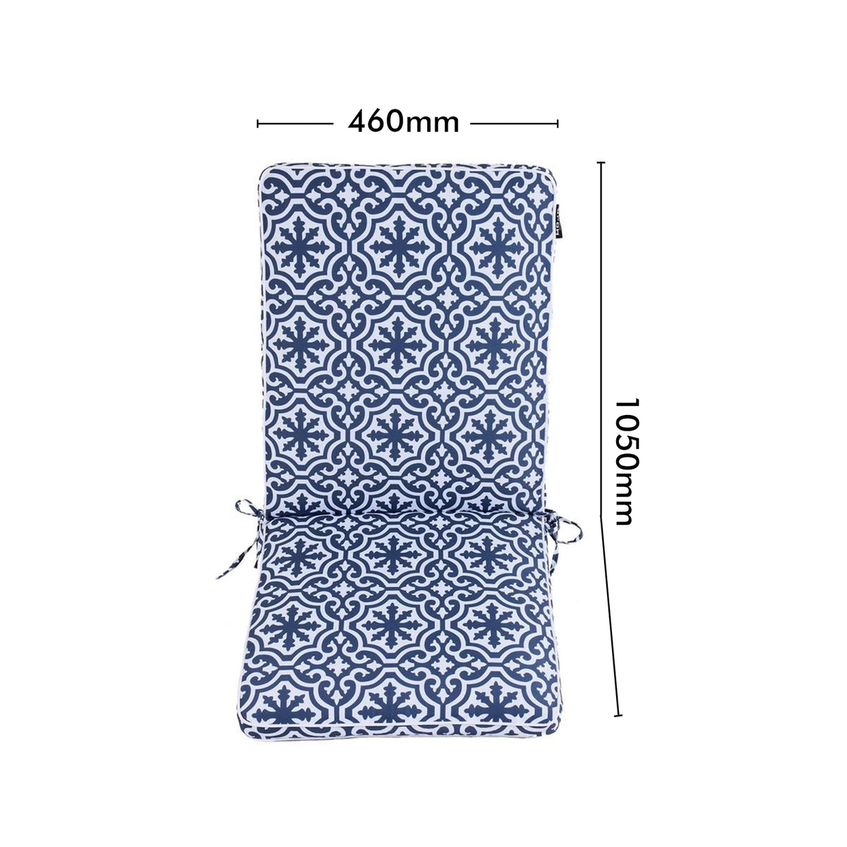 Mojo MJOC0204 Blue and White Marrakesh Mid Back Outdoor Cushion – Moroccan-inspired patterned cushion for outdoor chairs