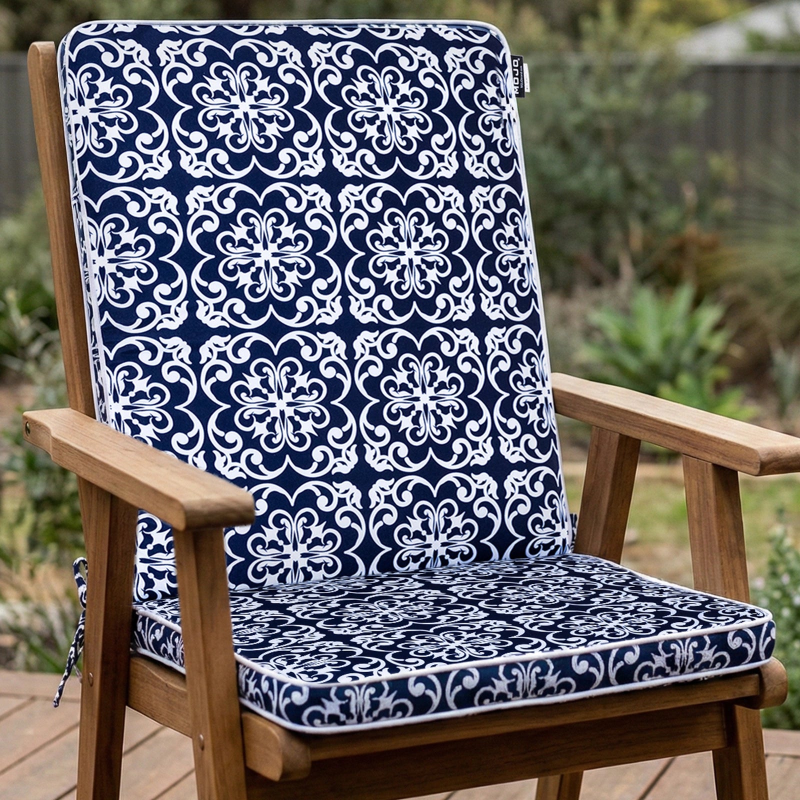 Mojo 46cm Navy & White Moroccan Outdoor Mid-Back Cushion