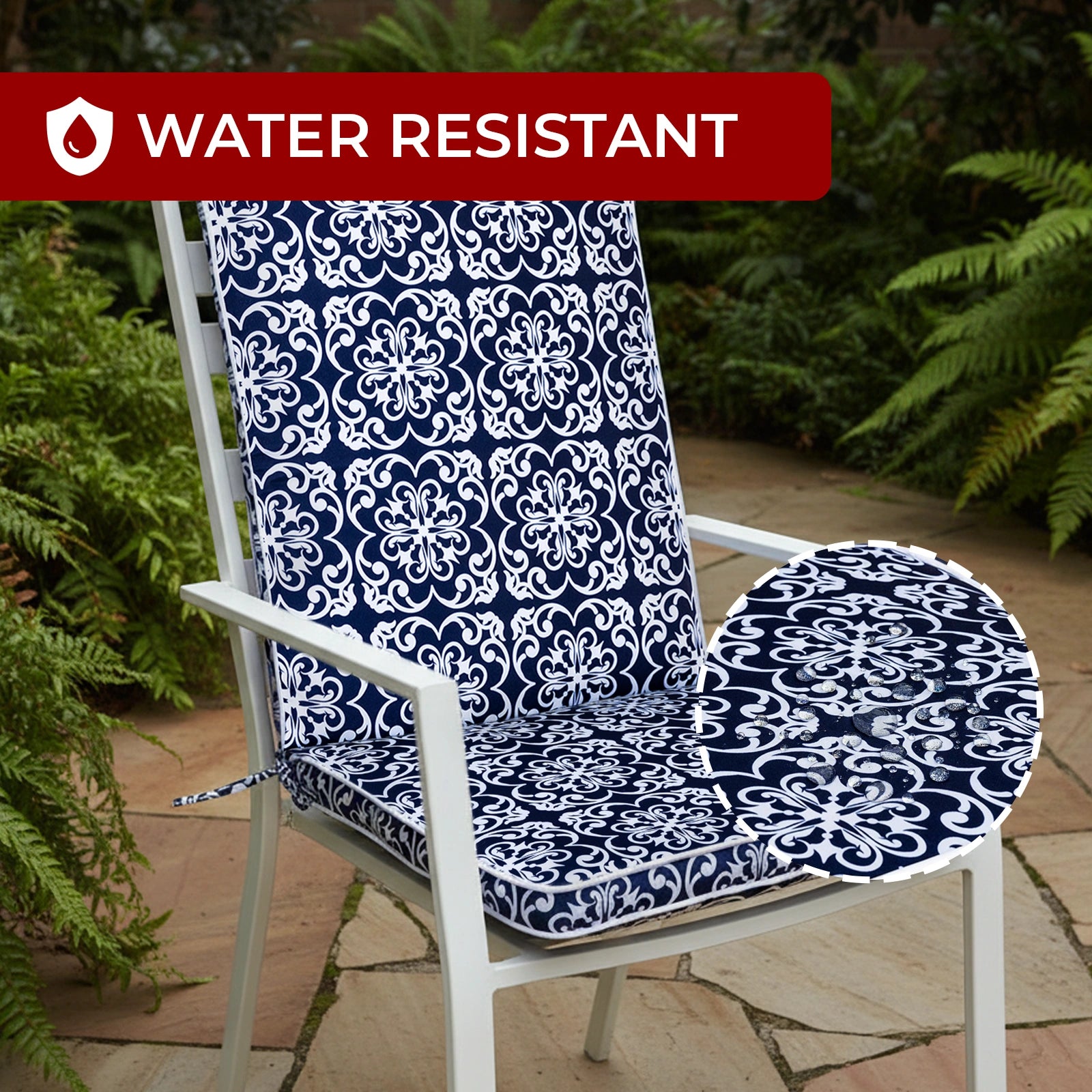 Mojo 46cm Navy & White Moroccan Outdoor Mid-Back Cushion