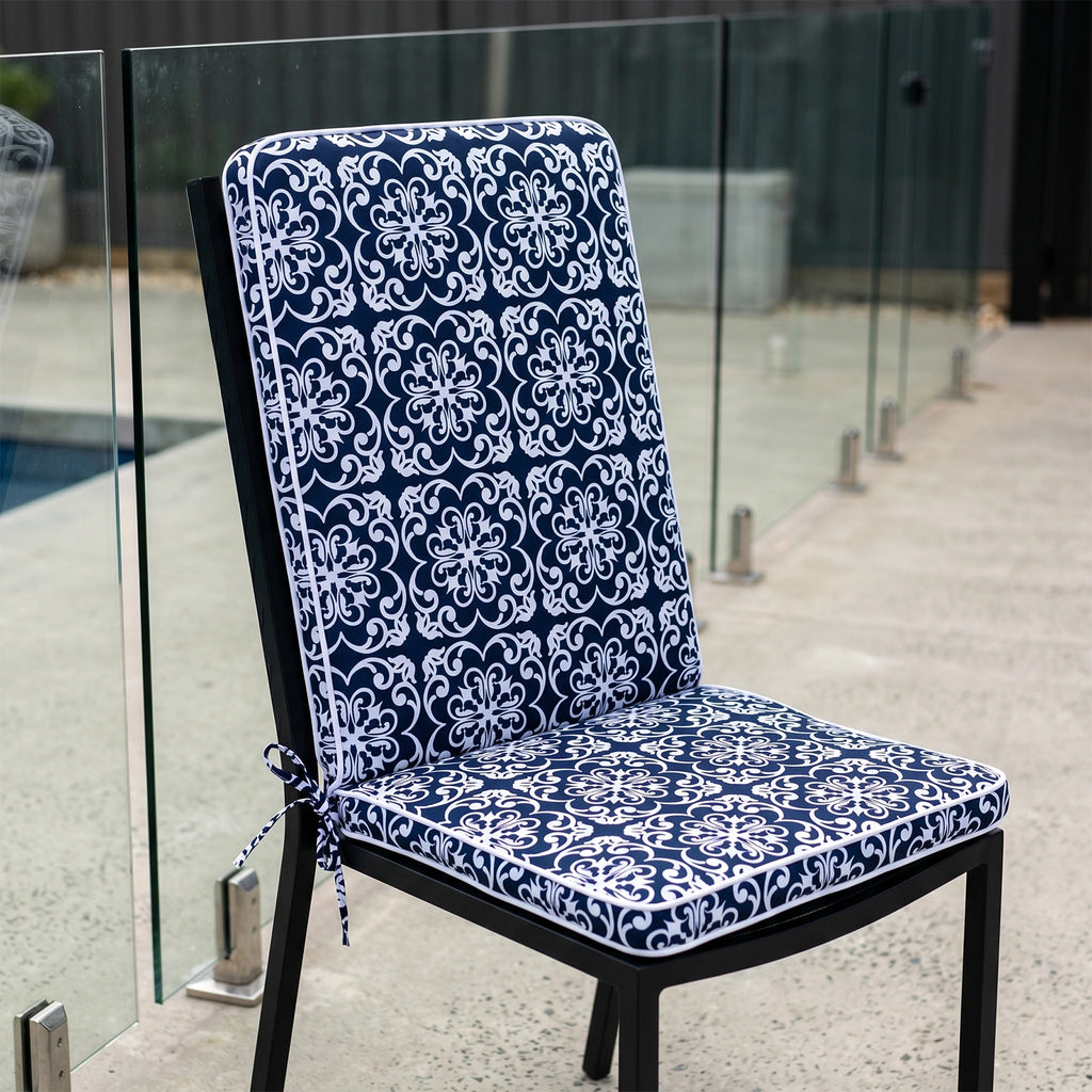 Mojo 46cm Navy & White Moroccan Outdoor Mid-Back Cushion