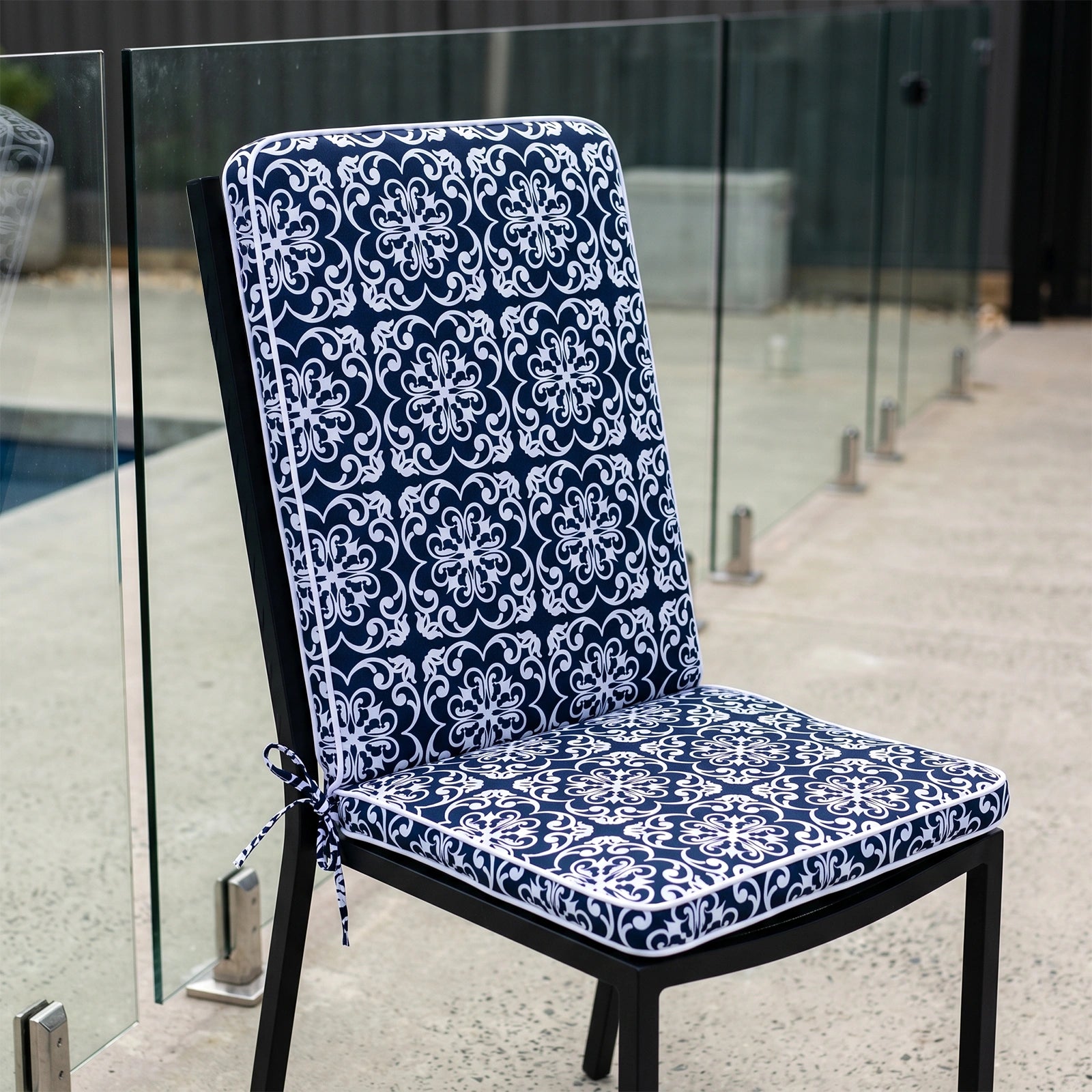 Mojo 46cm Navy & White Moroccan Outdoor Mid-Back Cushion