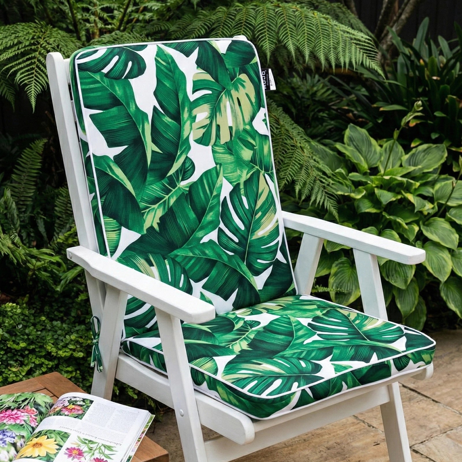 Mojo 46cm Green & White Foliage Outdoor Mid-Back  Cushion