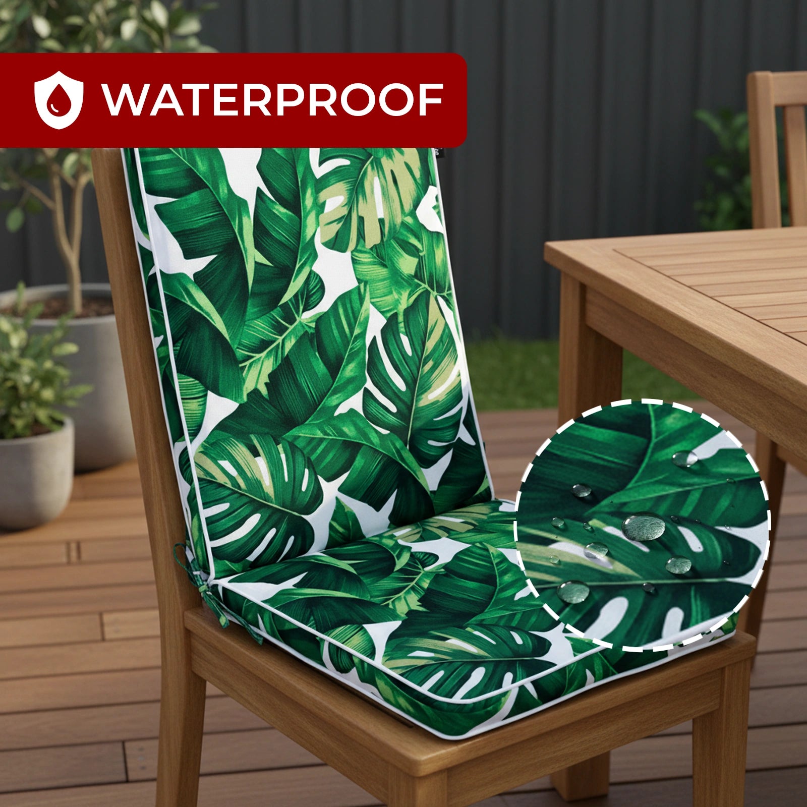 Mojo 46cm Green & White Foliage Outdoor Mid-Back  Cushion