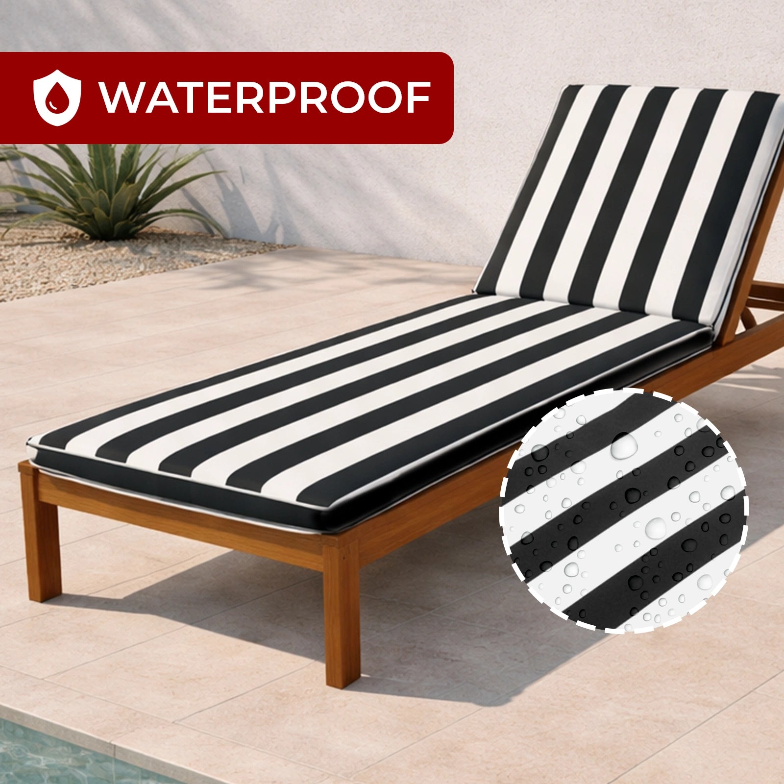 Mojo 53cm Black & White St Tropez Outdoor Sunlounge Cushion