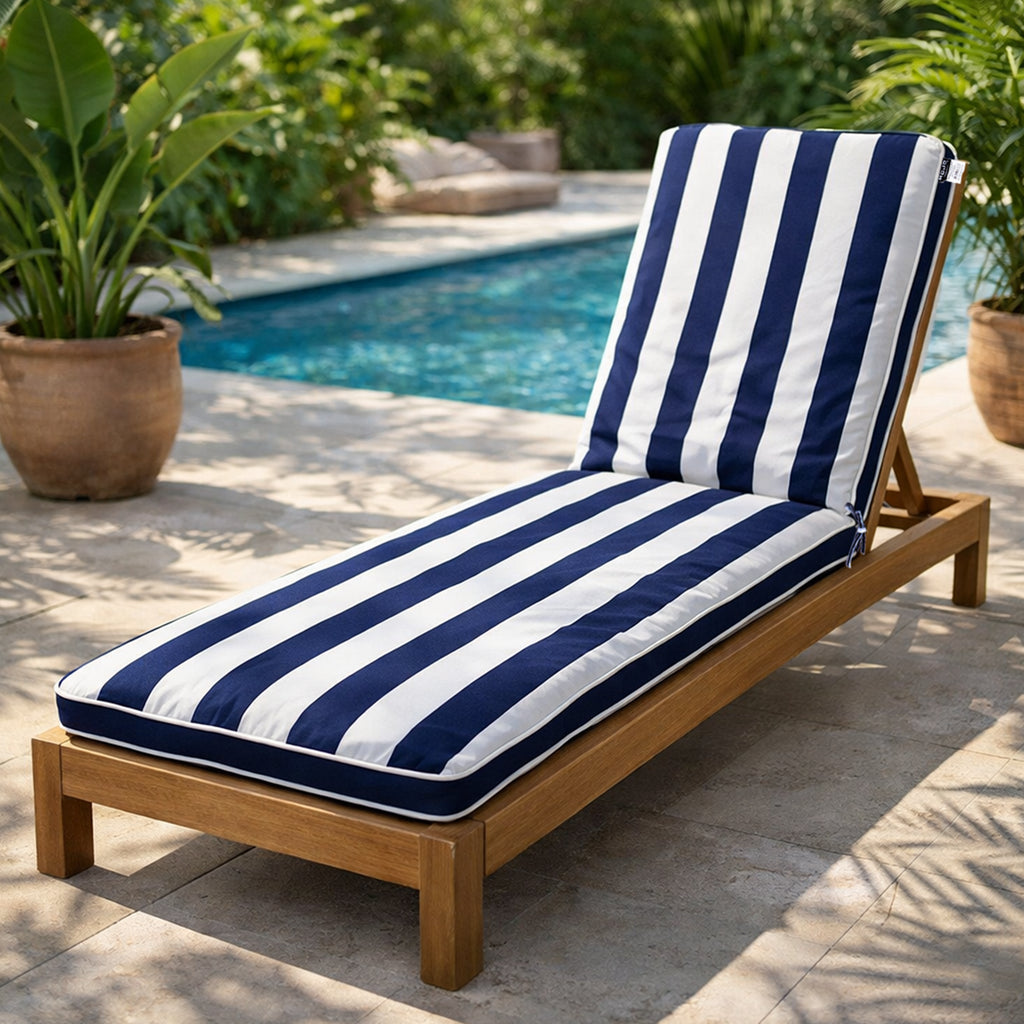 Mojo 53cm Navy & White Cabana Stripe Outdoor Sunlounge Cushion