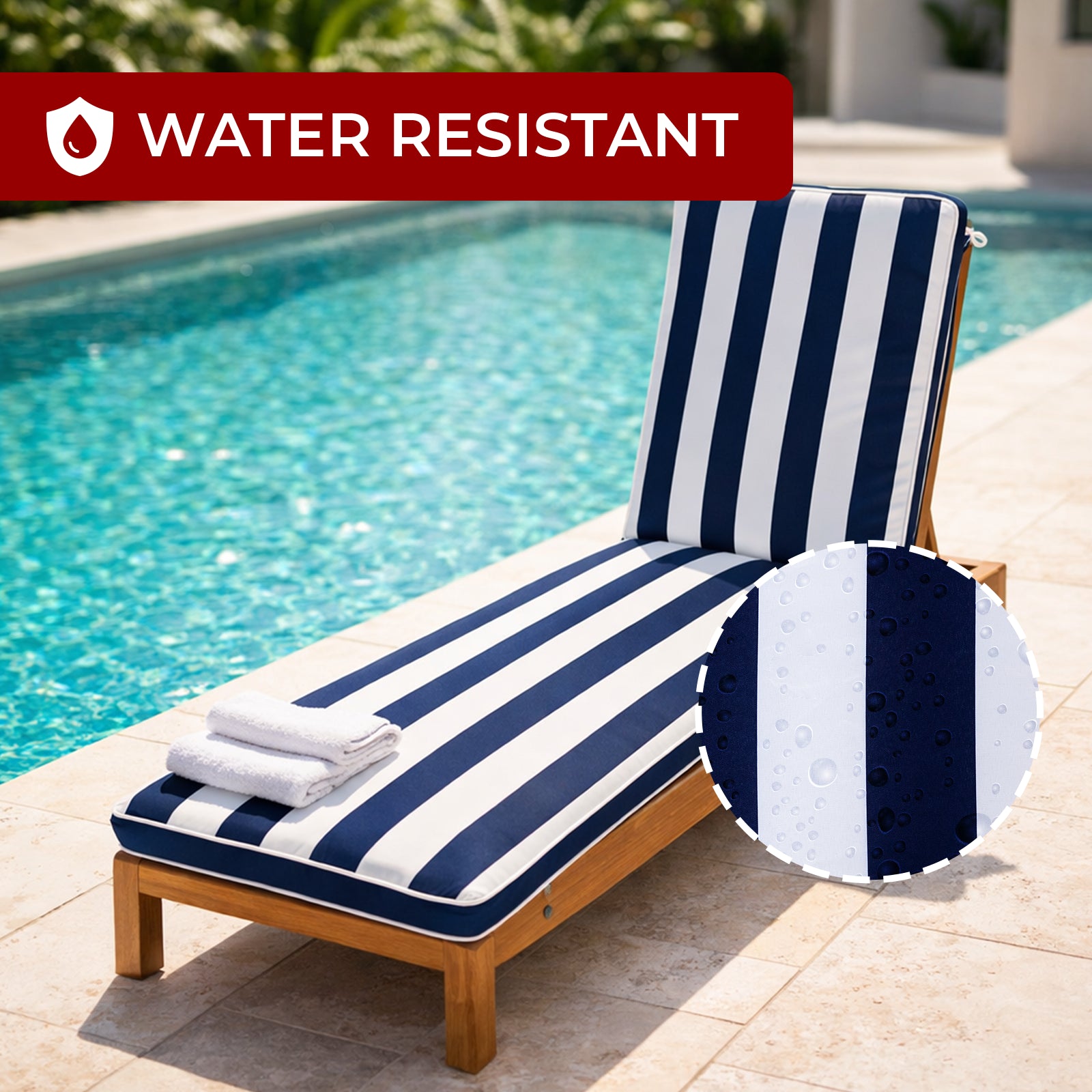 Mojo 53cm Navy & White Cabana Stripe Outdoor Sunlounge Cushion