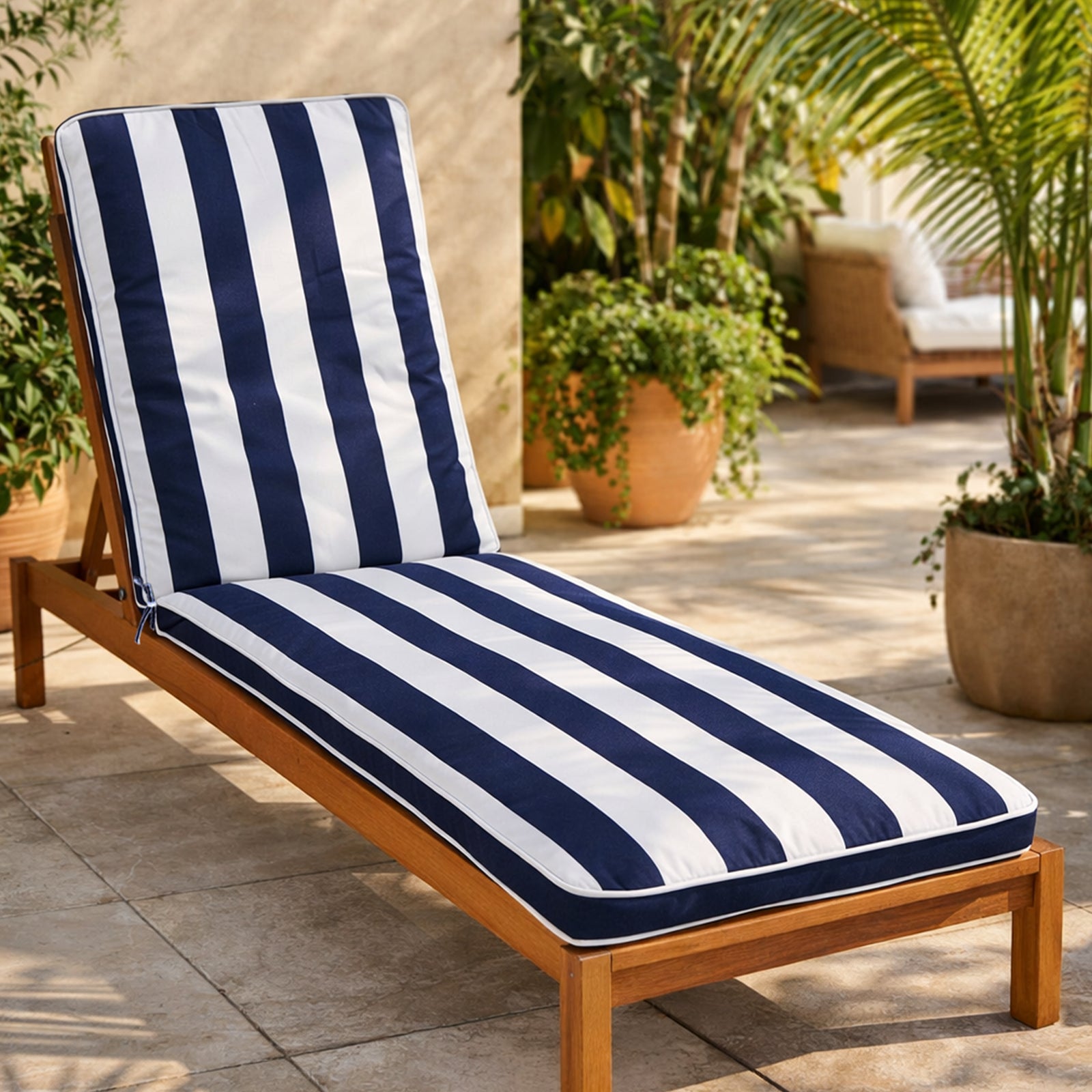 Mojo 53cm Navy & White Cabana Stripe Outdoor Sunlounge Cushion