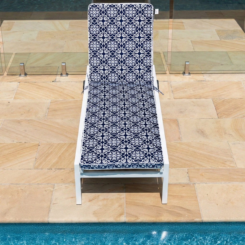 Mojo 53cm Navy & White Moroccan Outdoor Sunlounge Cushion