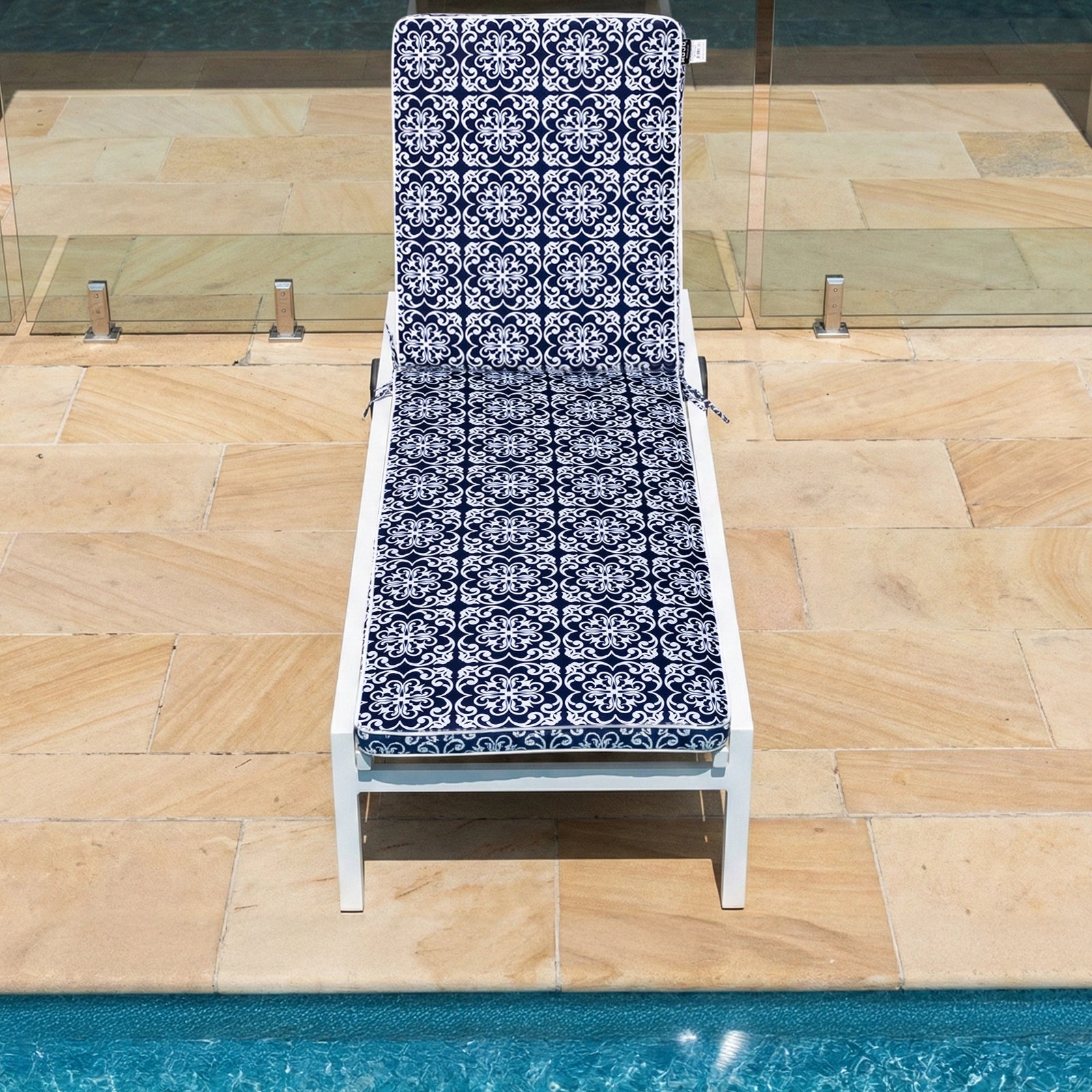 Mojo 53cm Navy & White Moroccan Outdoor Sunlounge Cushion