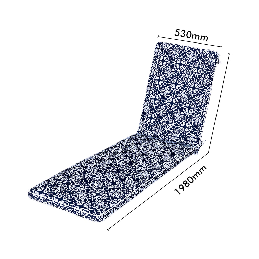 Mojo 53cm Navy & White Moroccan Outdoor Sunlounge Cushion