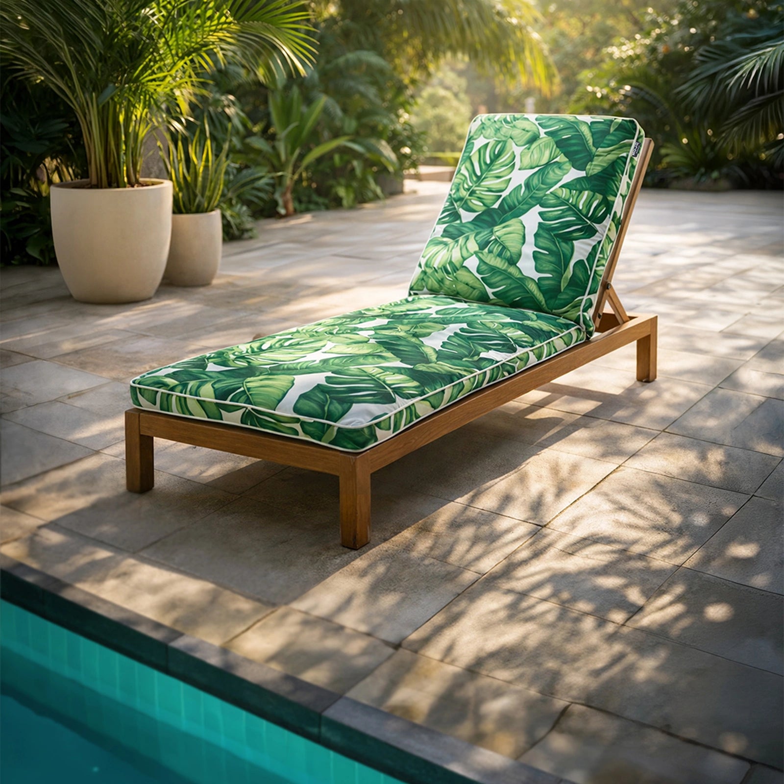 Mojo 53cm Green & White Foliage Outdoor Sunlounge Cushion