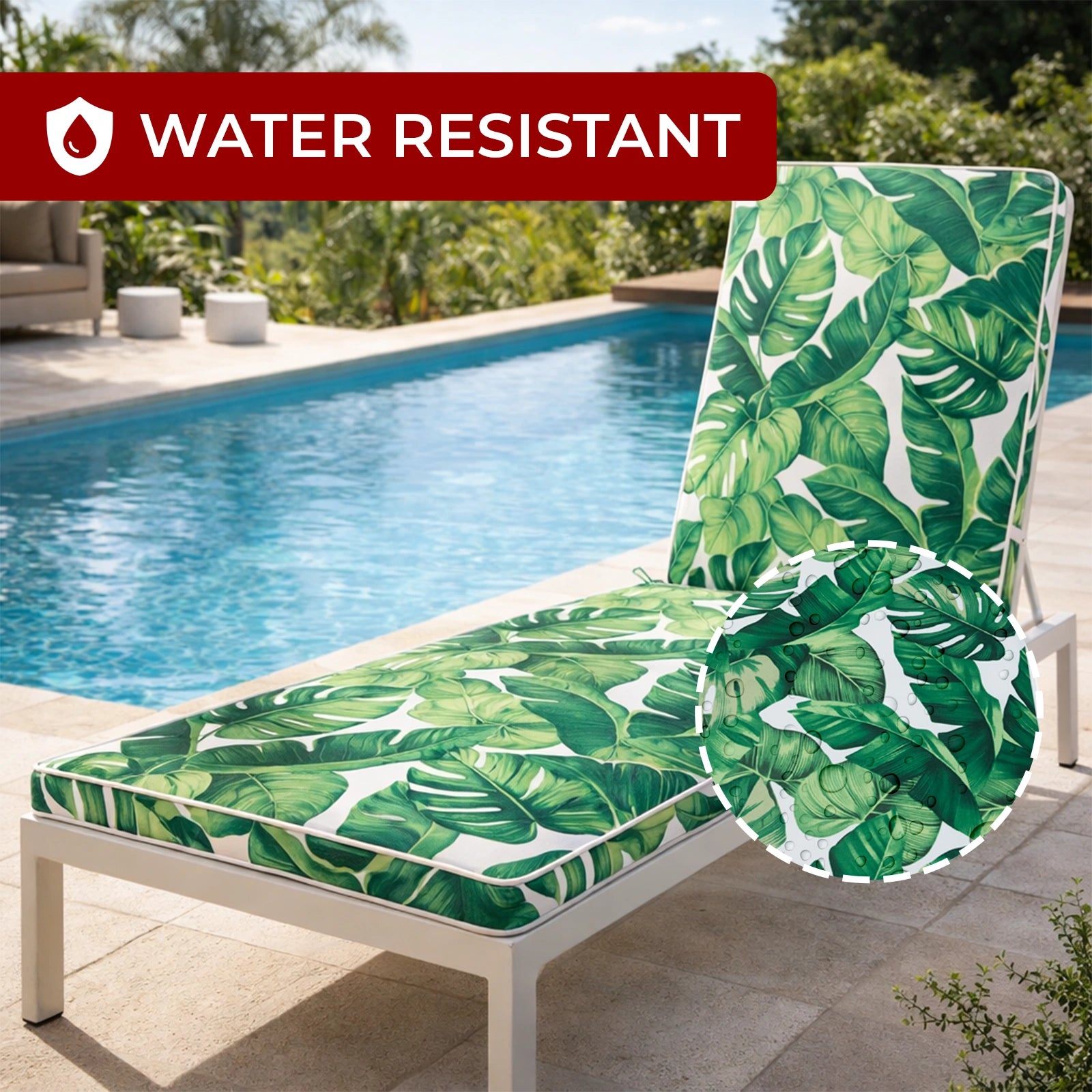 Mojo 53cm Green & White Foliage Outdoor Sunlounge Cushion