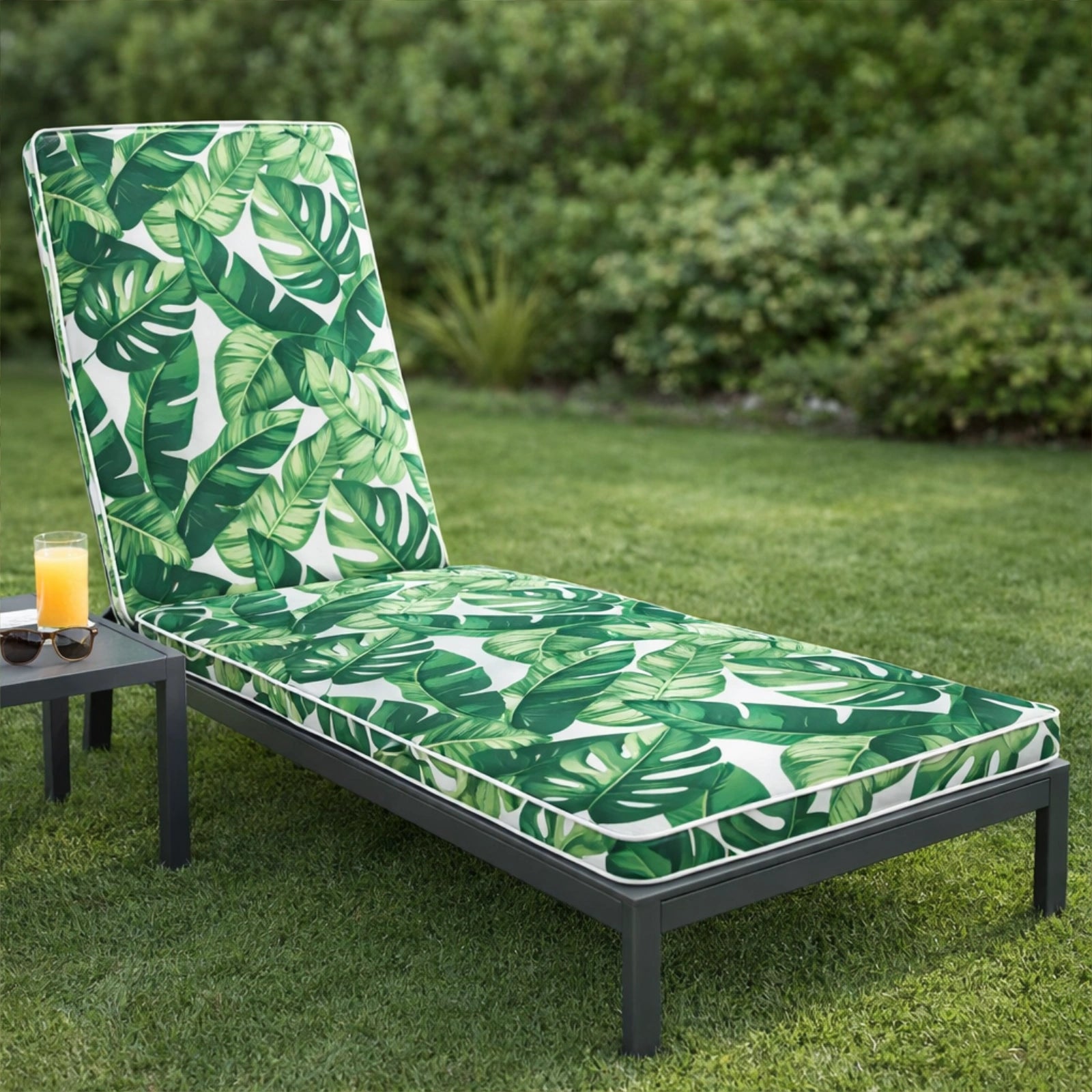 Mojo 53cm Green & White Foliage Outdoor Sunlounge Cushion