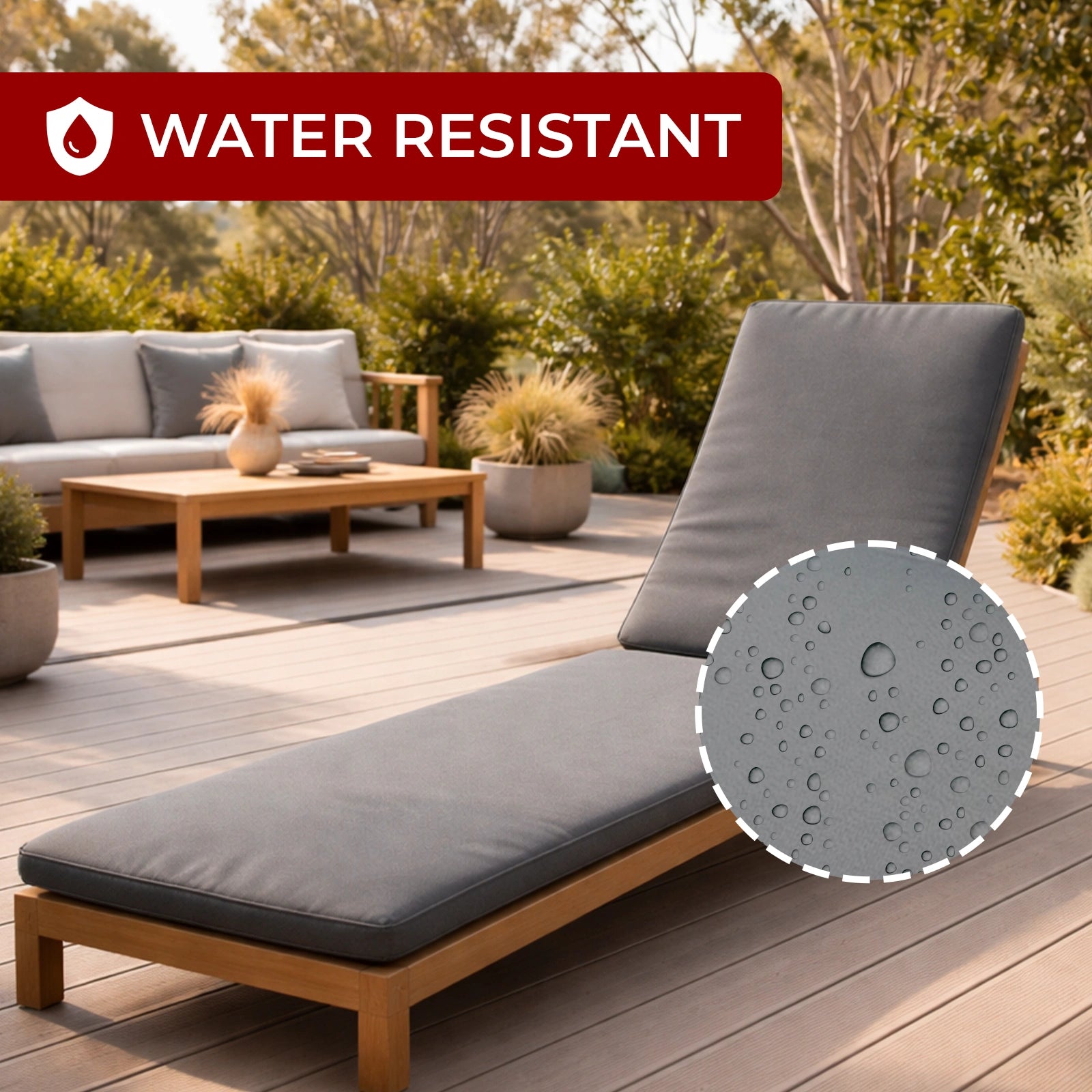 Mojo 53cm Grey Outdoor Sunlounge Cushion