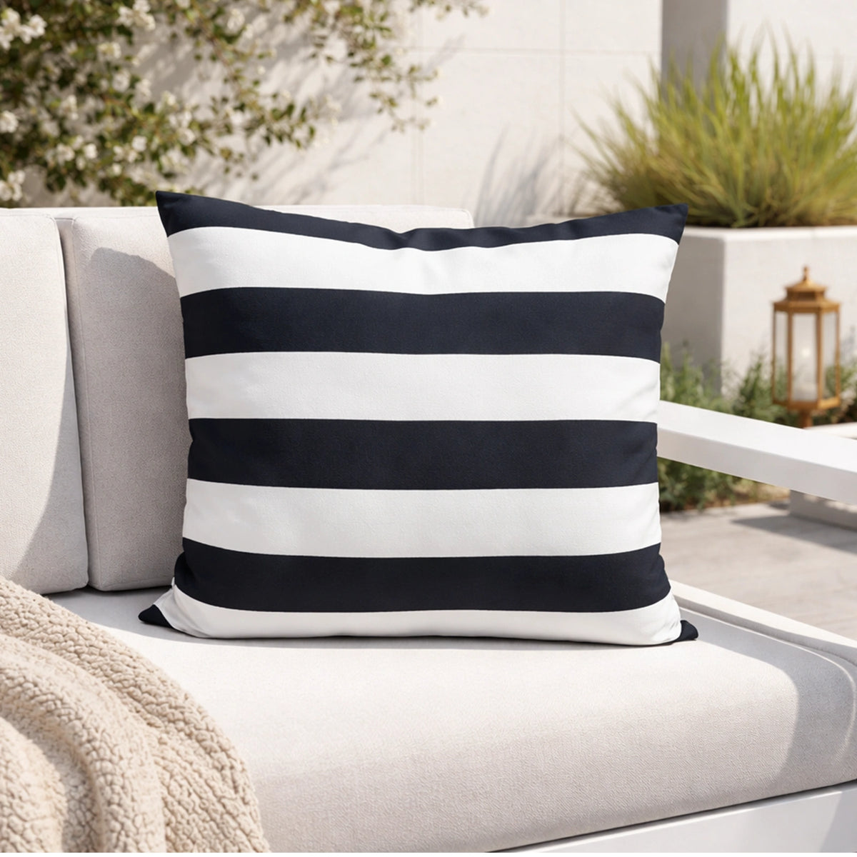 Mojo MJOC0076 60cm Striped Outdoor Cushion Cover – large classic stripe cushion cover for outdoor furniture styling