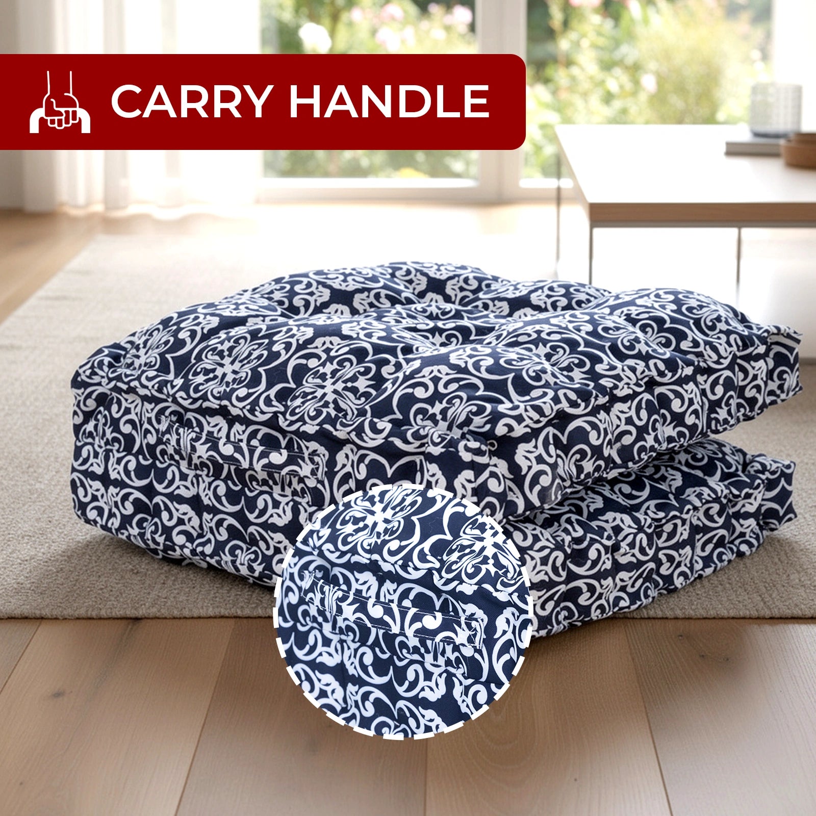 Mojo 60cm Navy Moroccan  High-Back Outdoor Floor Cushion