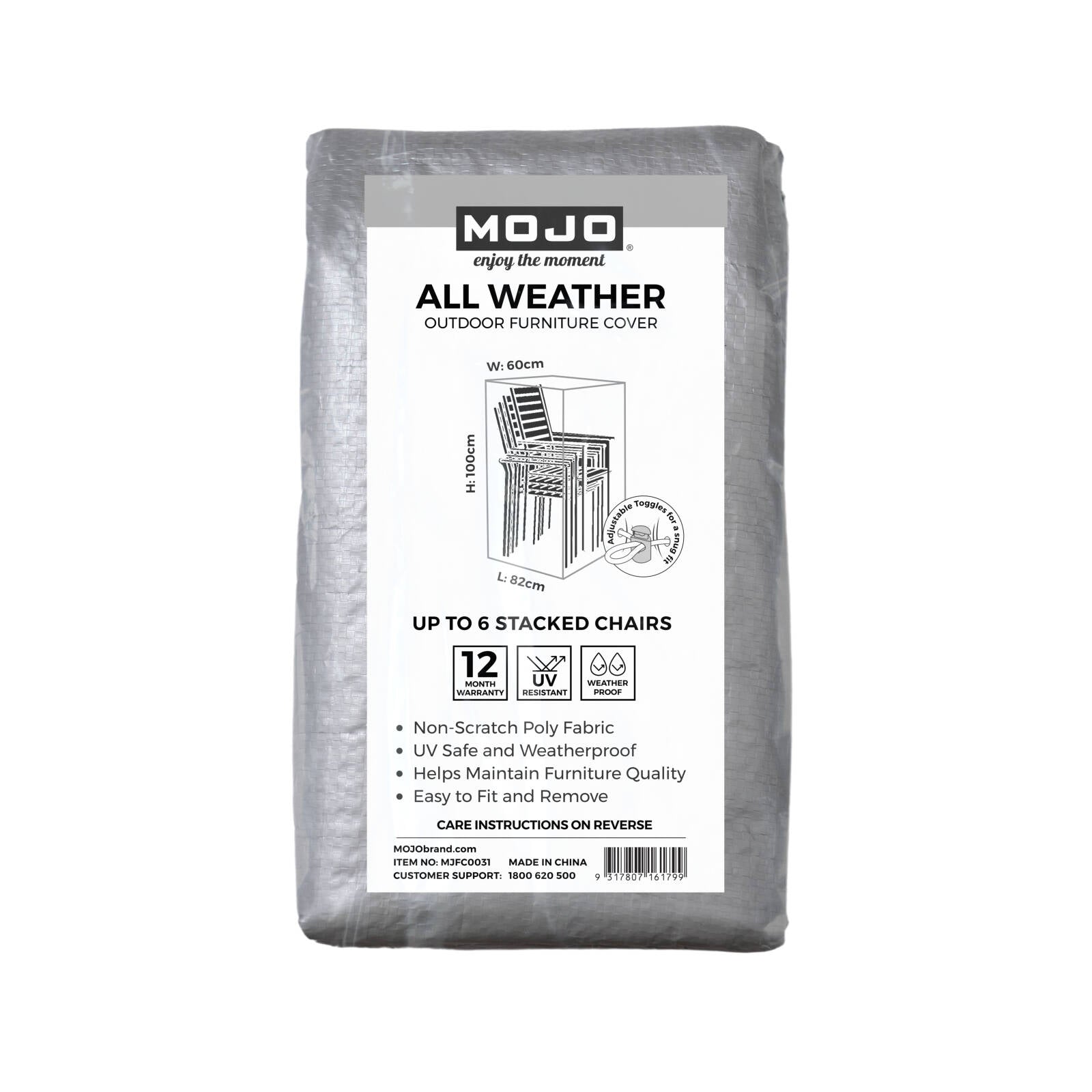 Mojo 60cm Rectangle All-Weather 6-Stack Of Chairs Outdoor Furniture Cover